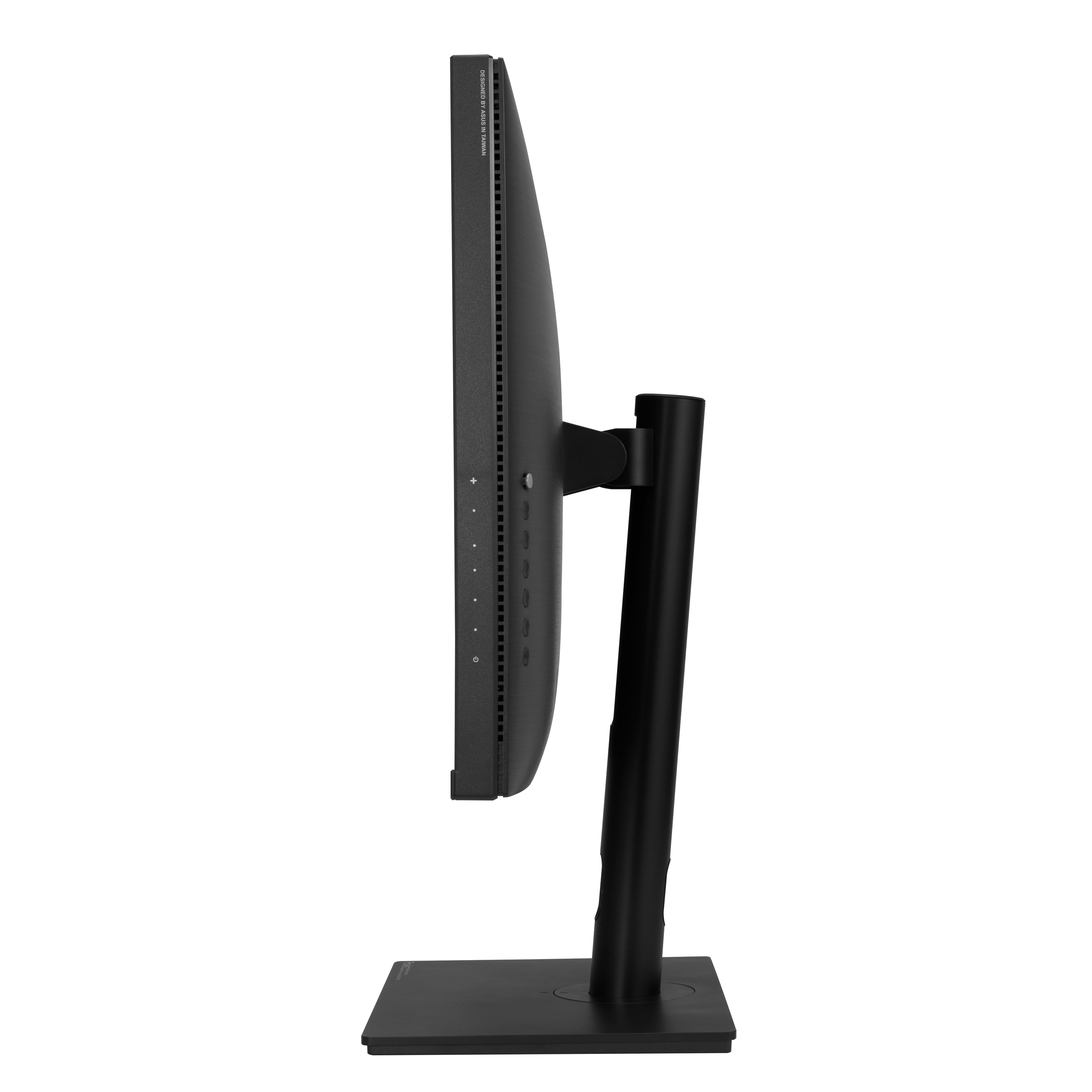 Widok z boku monitora pokazujący smukłą konstrukcję i podstawę.