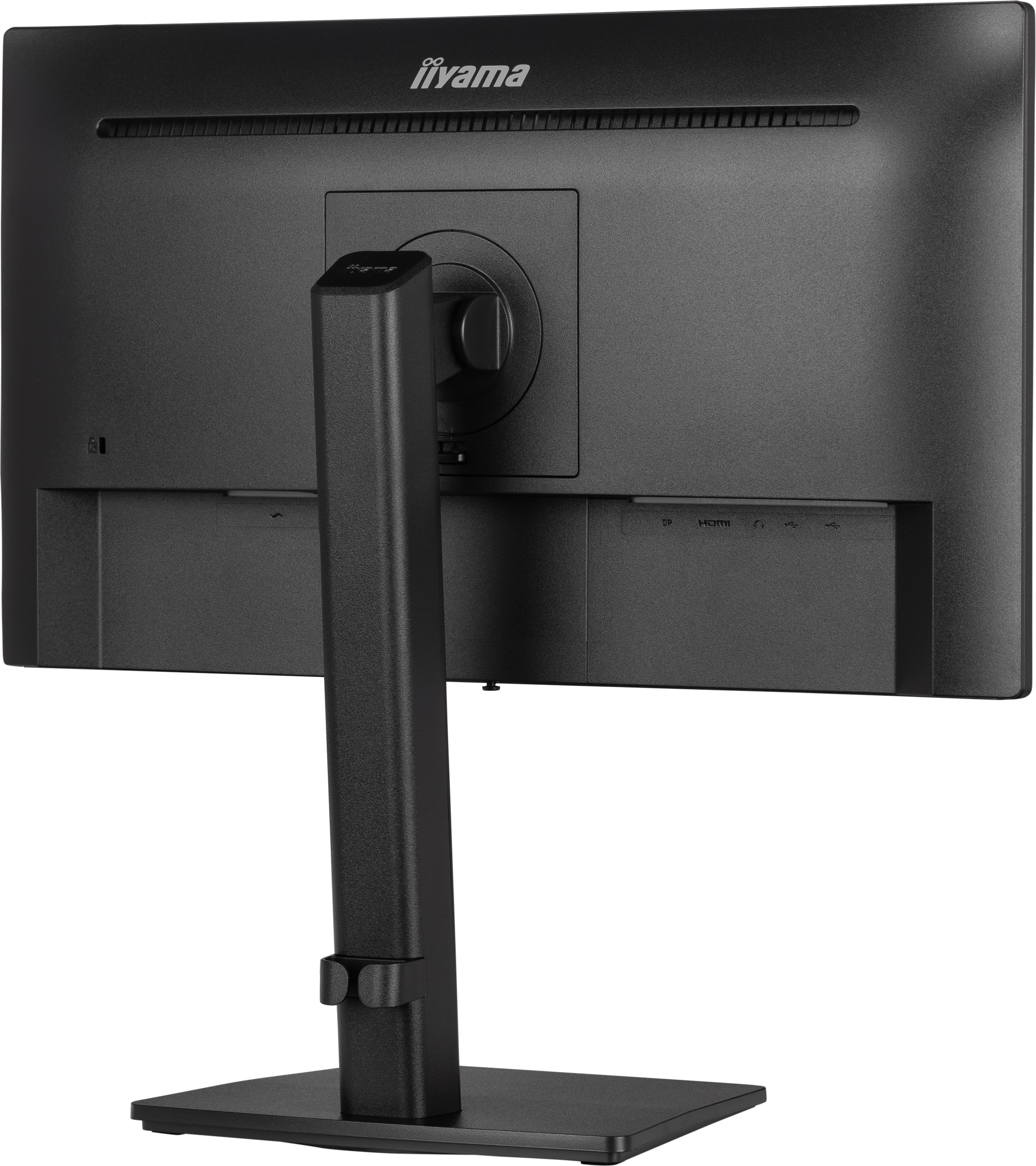 Parte trasera negra de un monitor con la marca 'iiyama', con puertos y soporte.