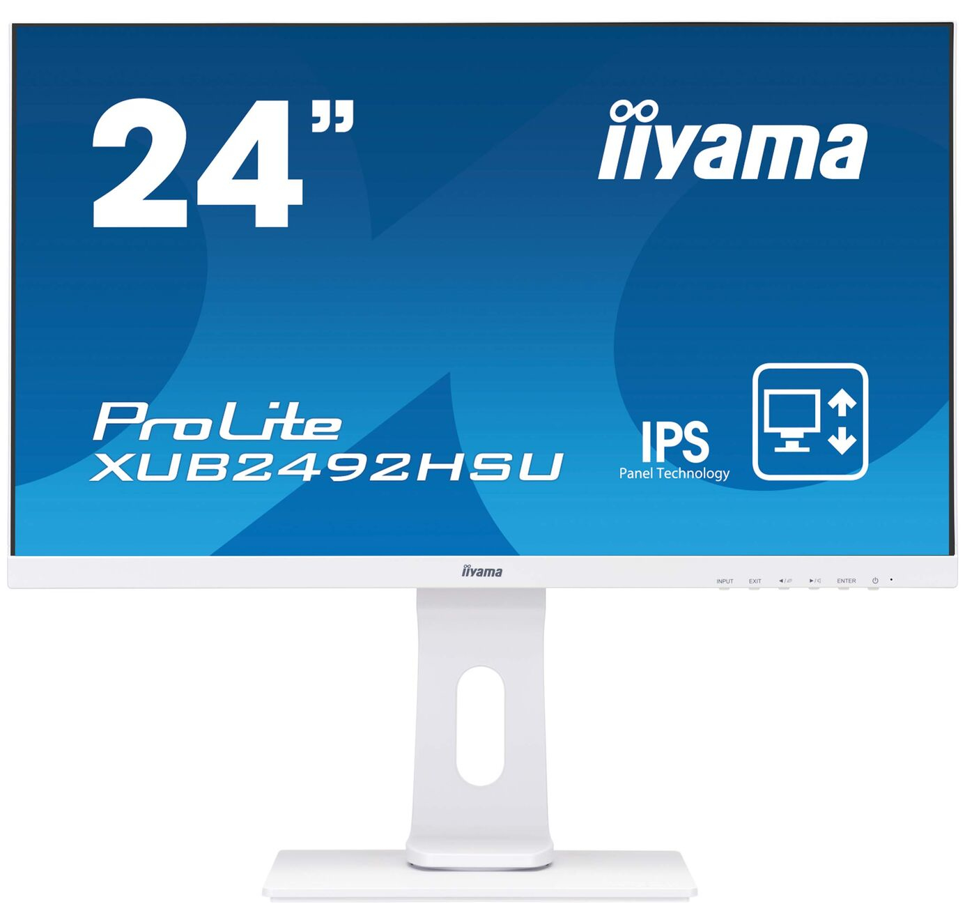 24" Monitor. Weißer Rahmen und Ständer. Weißer Hintergrund.