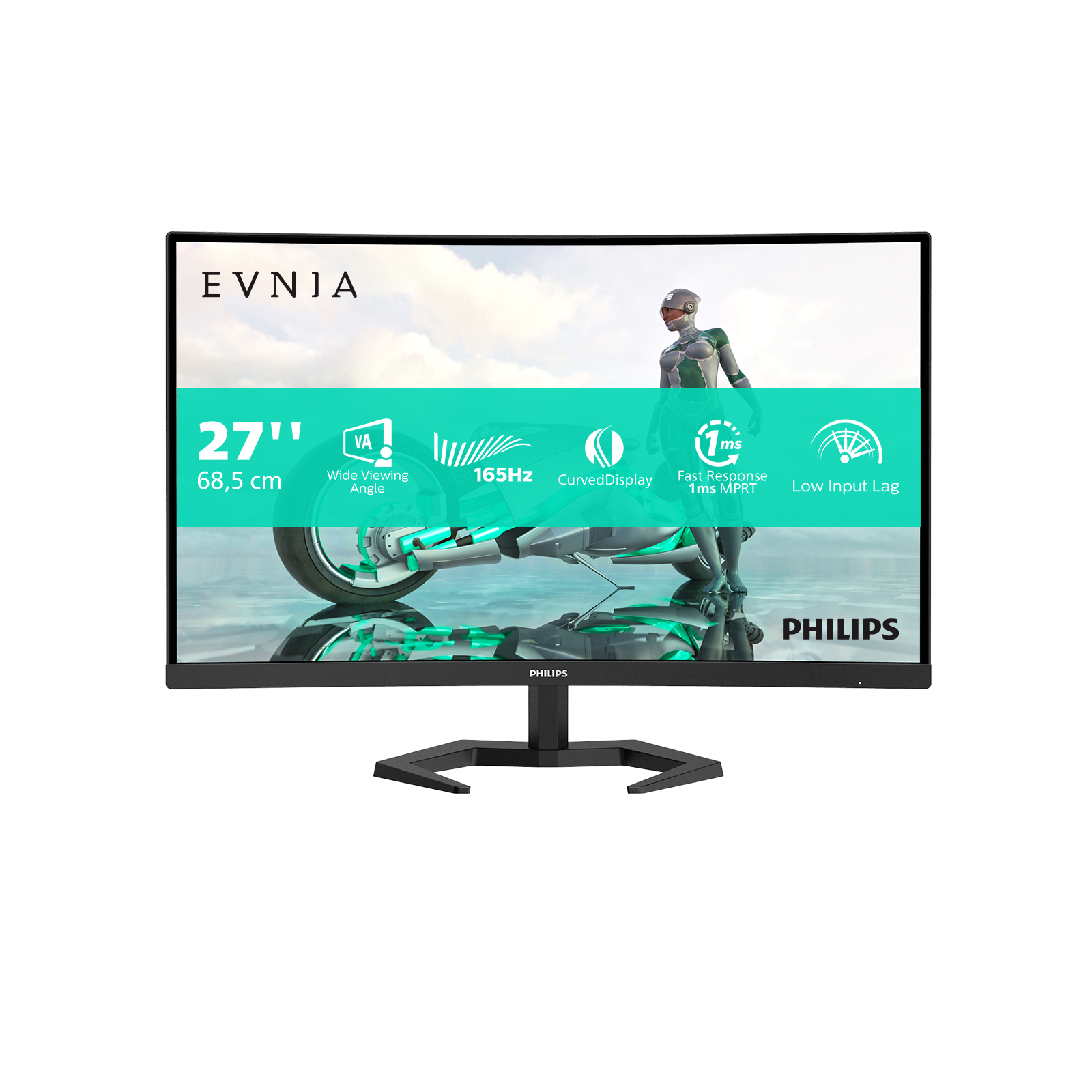 Monitor de computadora negro que muestra información, gráficos y una persona.