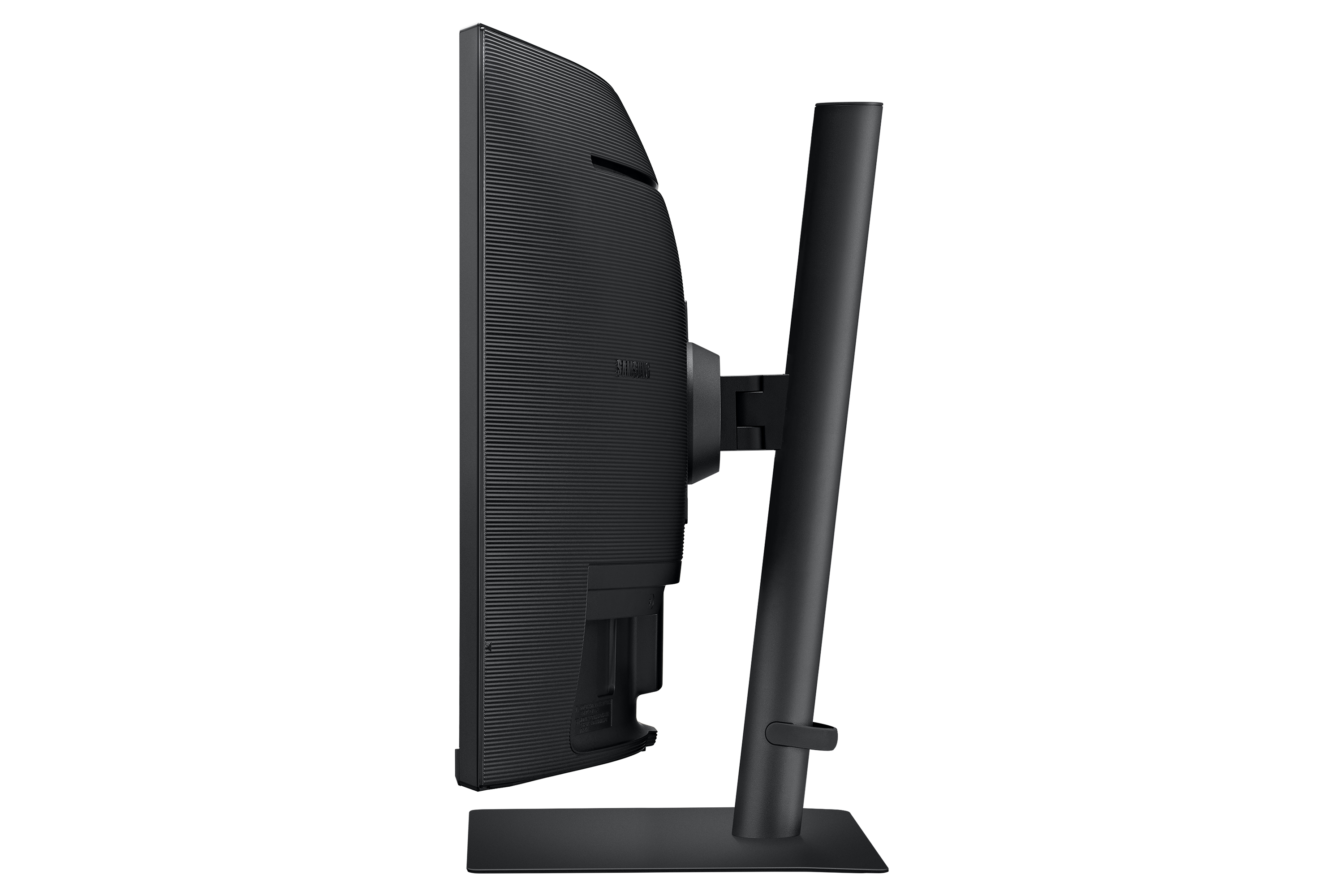 Side view of a black computer monitor with a black stand.