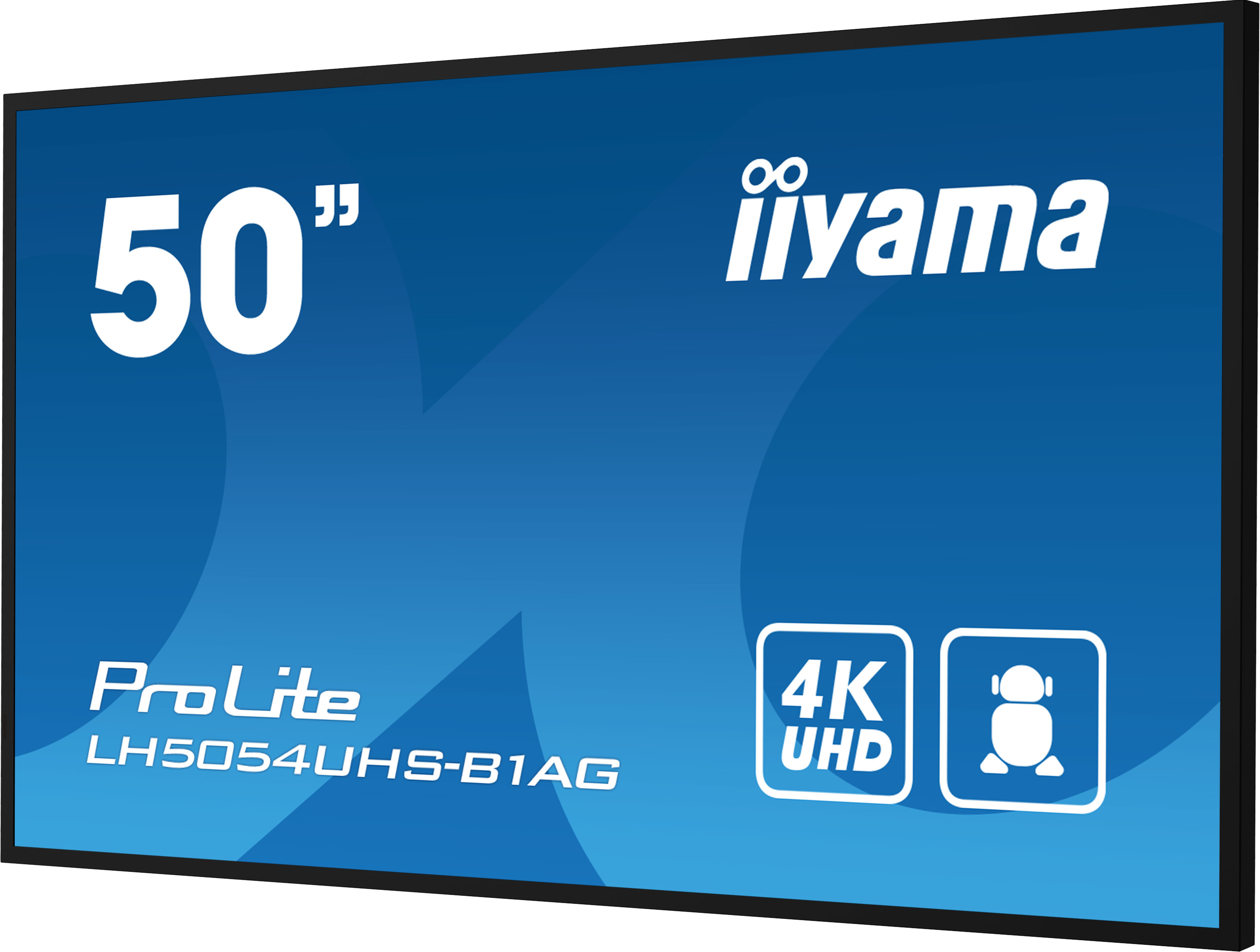 Ein 50-Zoll iiyama ProLite Monitor mit 4K UHD und einem Pinguin-Symbol.