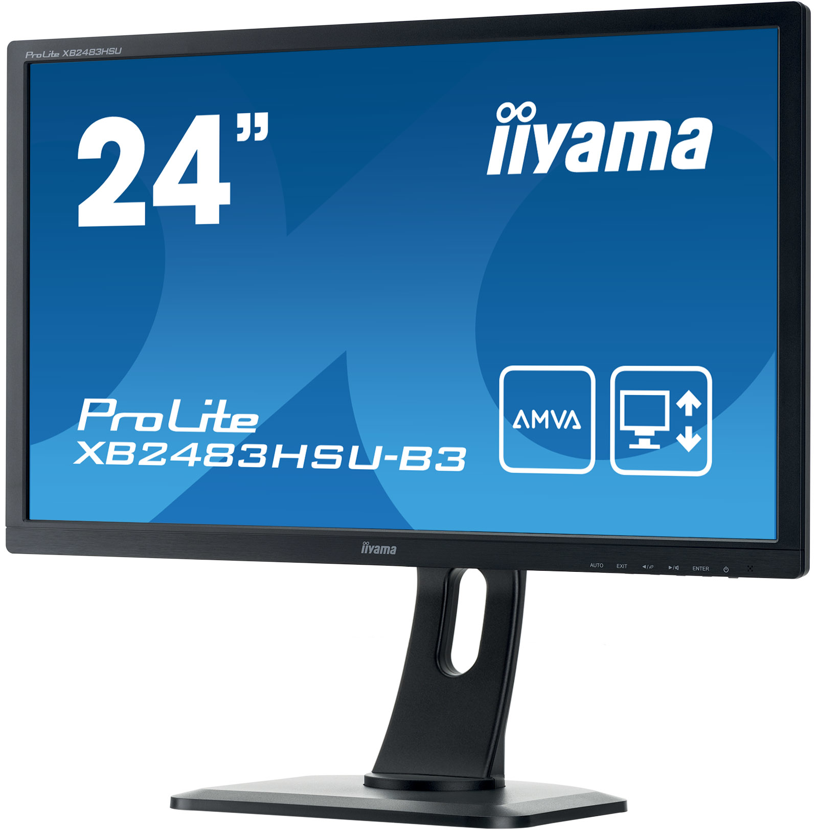 Iiyama-Monitor mit Bildschirm, der das ProLite-Logo zeigt.