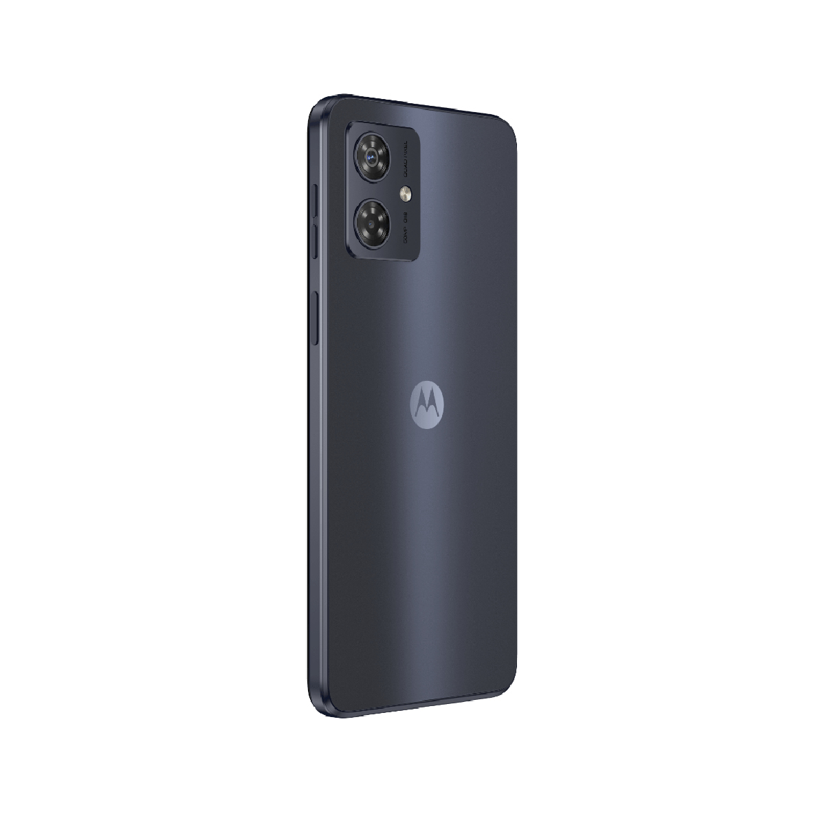 Un teléfono Motorola gris oscuro, visto desde la parte trasera. Se ven dos lentes de cámara.