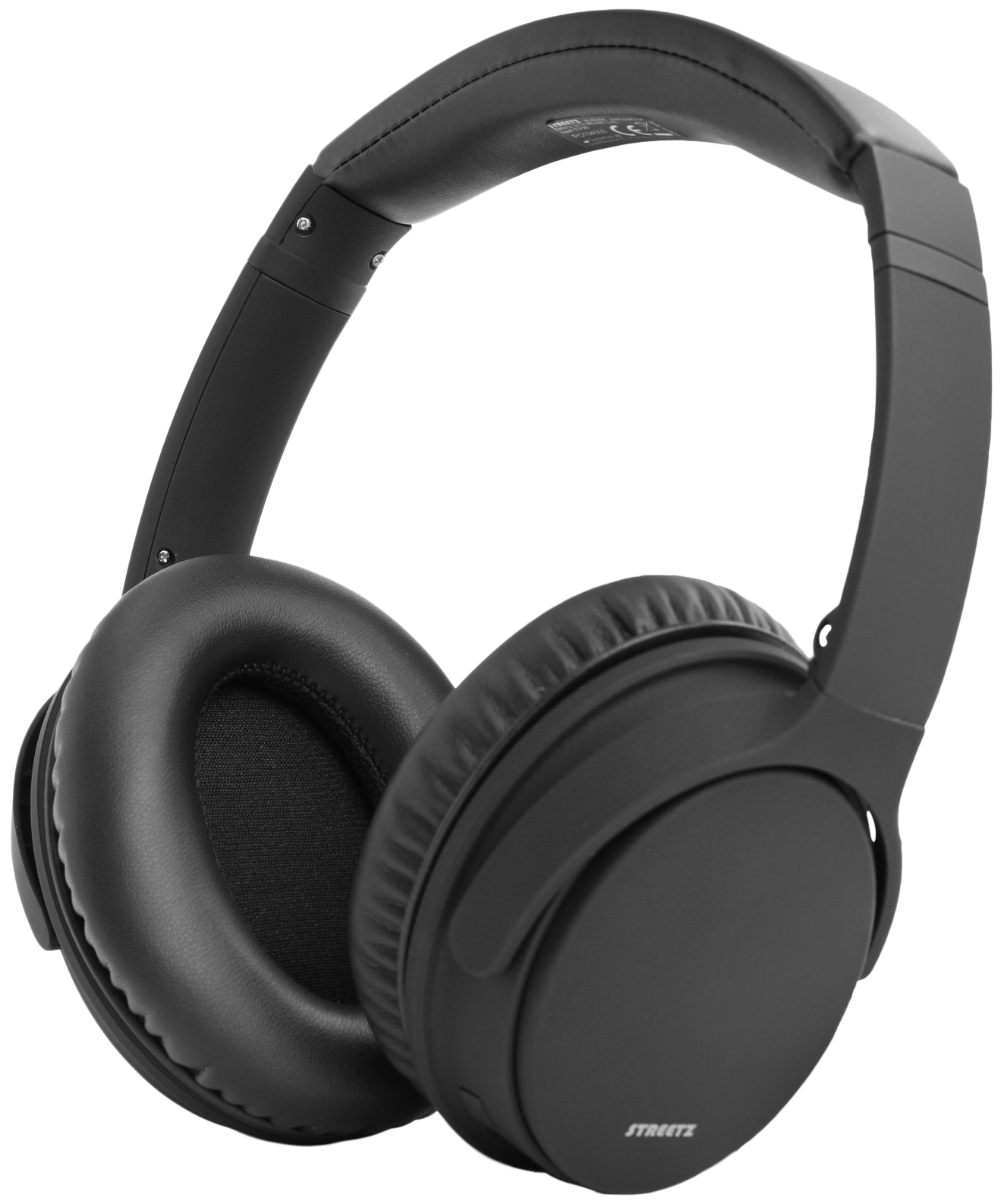 Schwarze Over-Ear-Kopfhörer mit gepolstertem Kopfbügel und Ohrmuscheln.