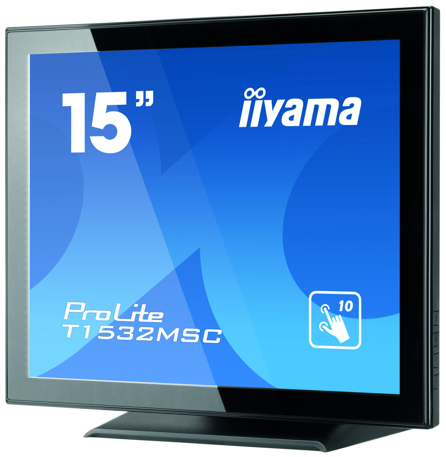 15 Zoll Iiyama ProLite T1532MSC Touchscreen-Monitor, blauer Hintergrund.