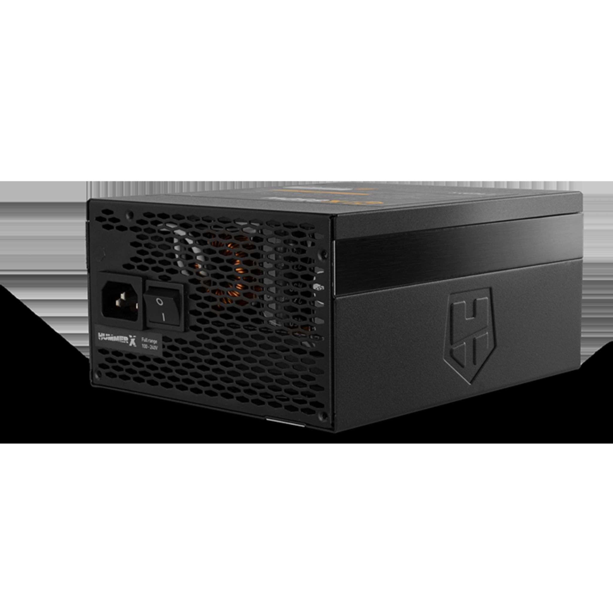 Alimentatore nero con design a nido d'ape e logo 'HUMMER X'. Interruttore di alimentazione visibile.