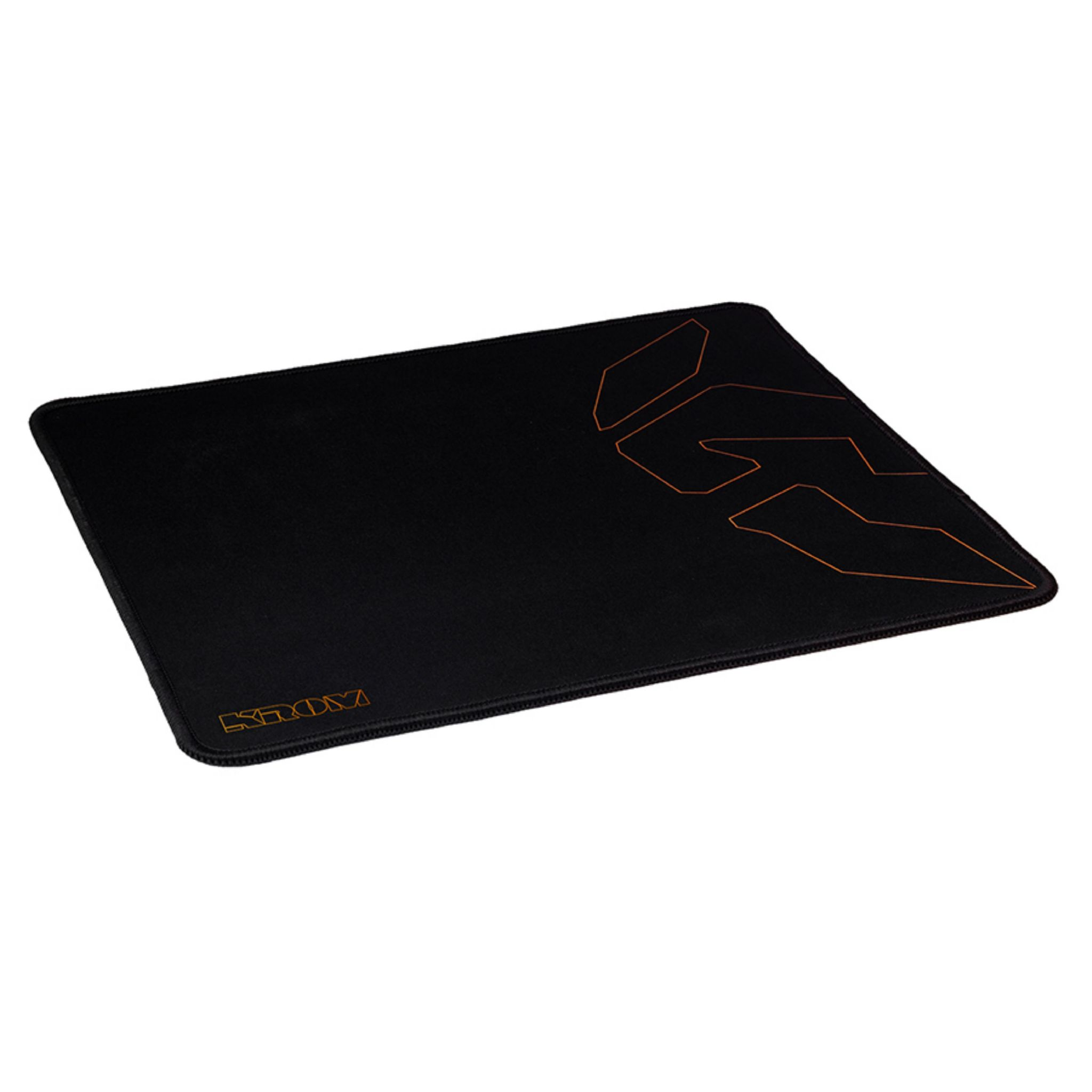 Una alfombrilla de ratón negra con un diseño naranja y la palabra "KNOW" a la izquierda.