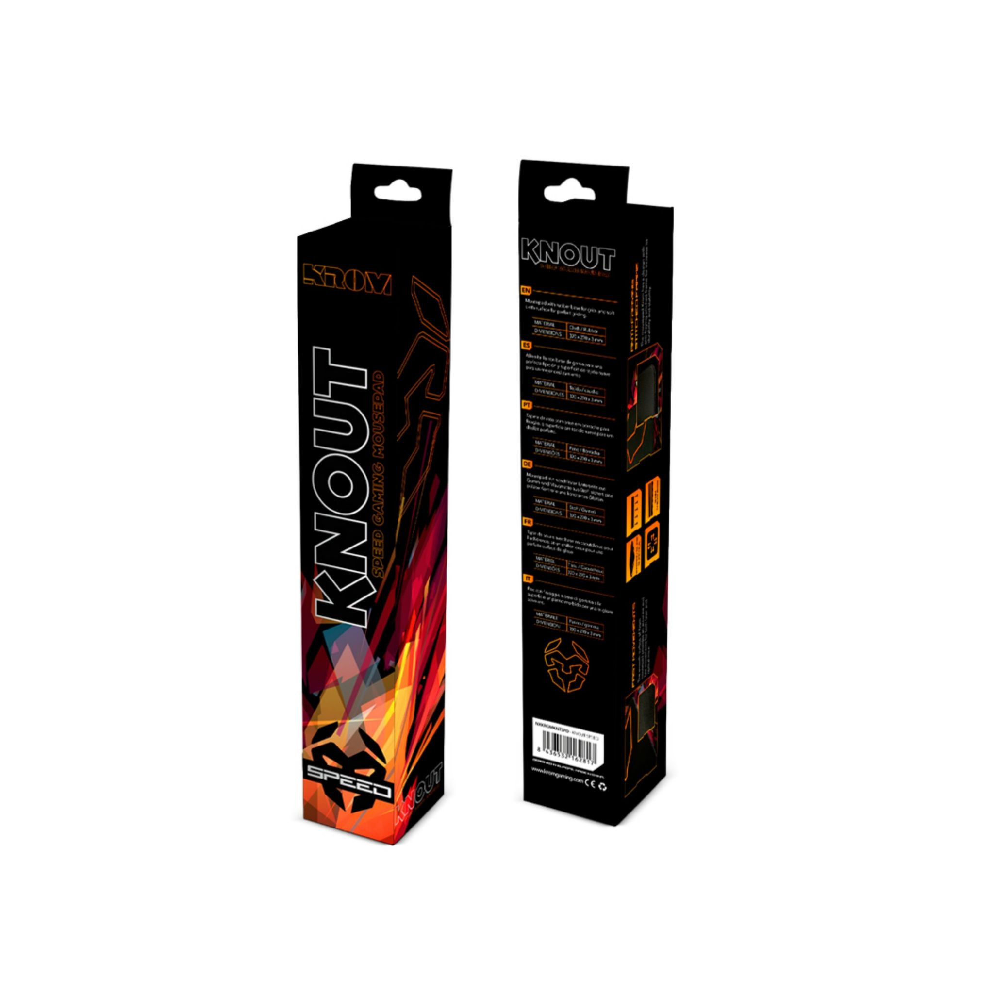 Dos cajas para una alfombrilla de ratón gaming. Muestran la marca "KNOUT" y el diseño.