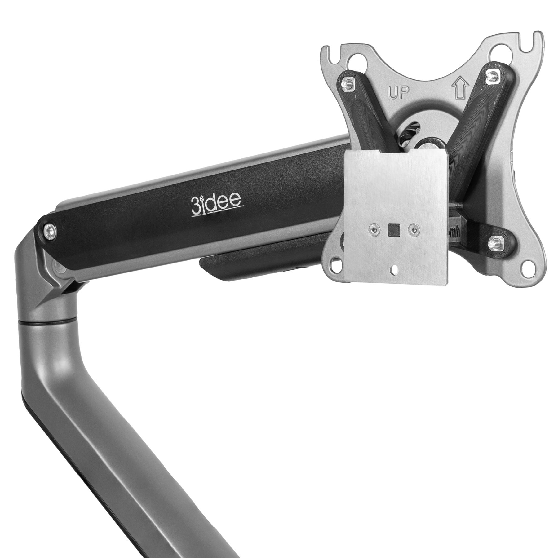 Monitorarmhalterung mit verstellbarem Arm und Montageplatte.