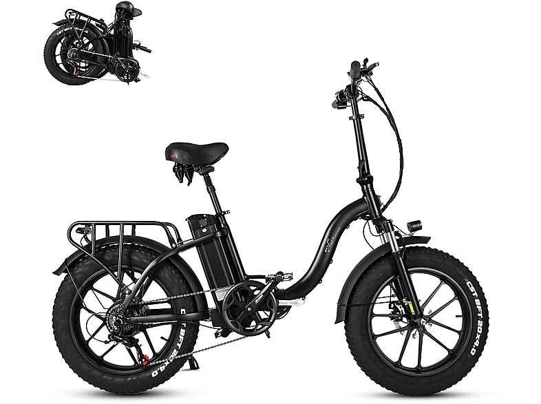 CMACEWHEEL E-Bike，Pedelec 48V/18 Ah mit 250W Motor, 25km/h All Terrain Bike (ATB) (Laufradgröße: 20 Zoll, Unisex-Rad, Schwarz)