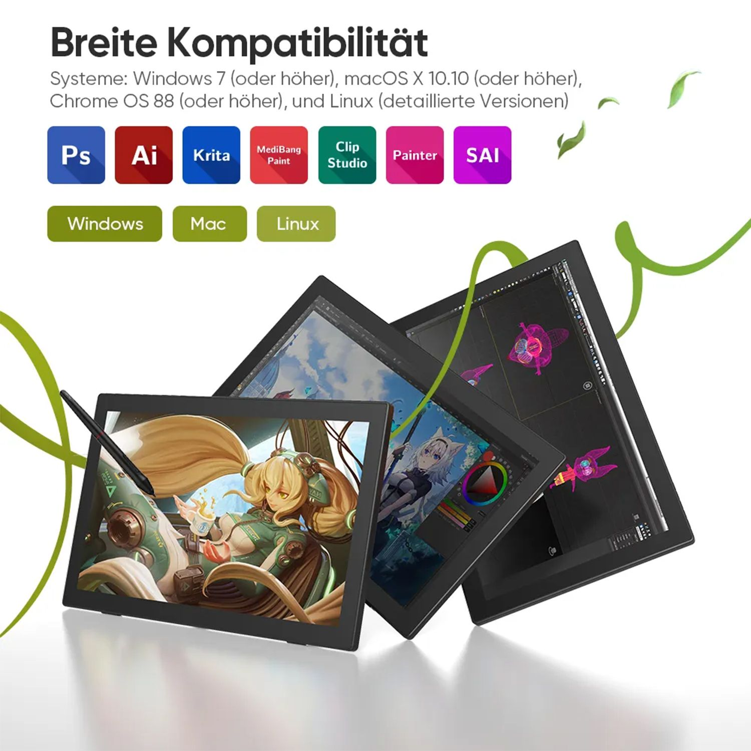 Configuración de arte digital. Pantallas con arte digital, se muestran varios logotipos de software.