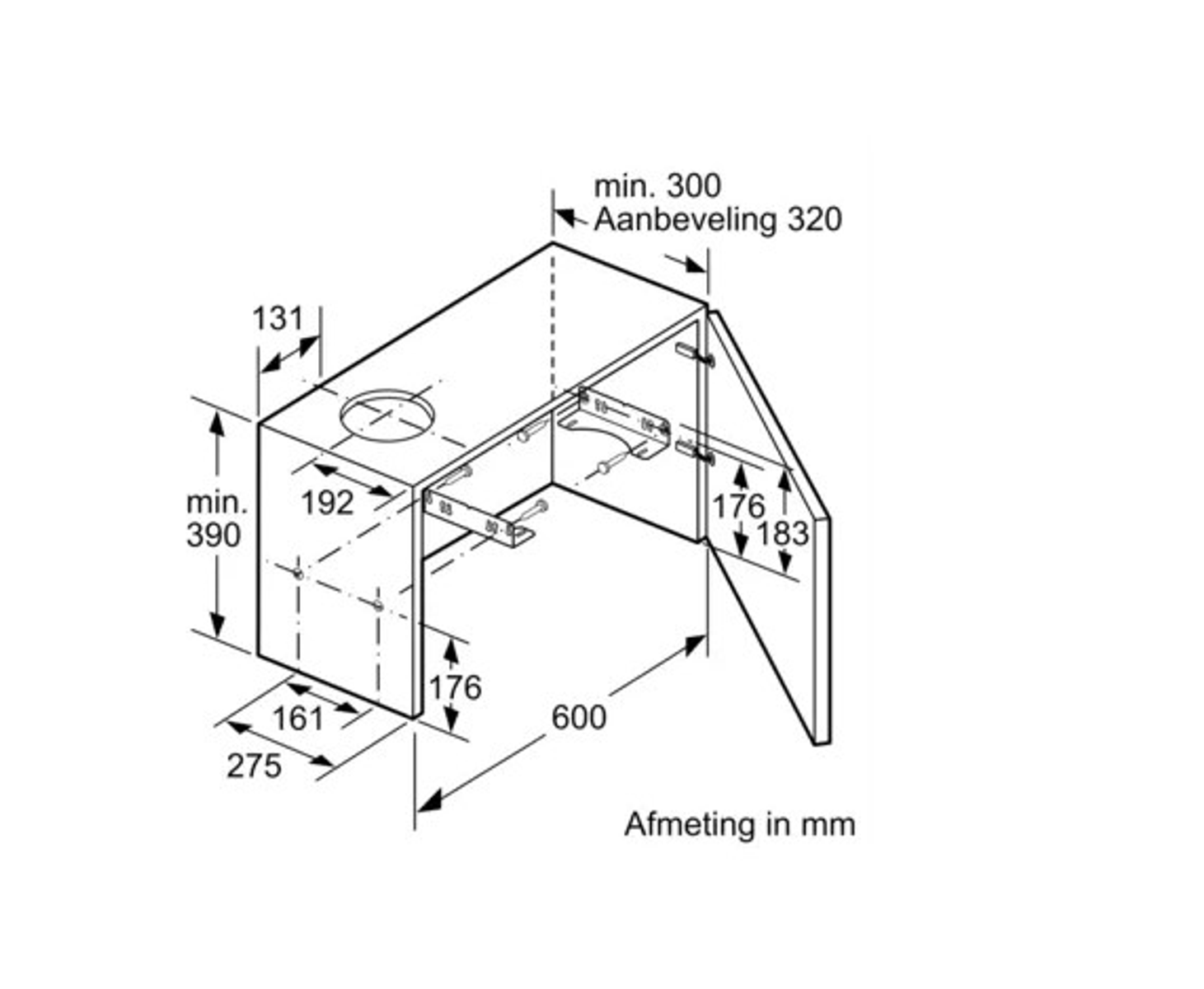 Technical drawing of a rectangular item with dimensions in mm, showing various measurements and details.