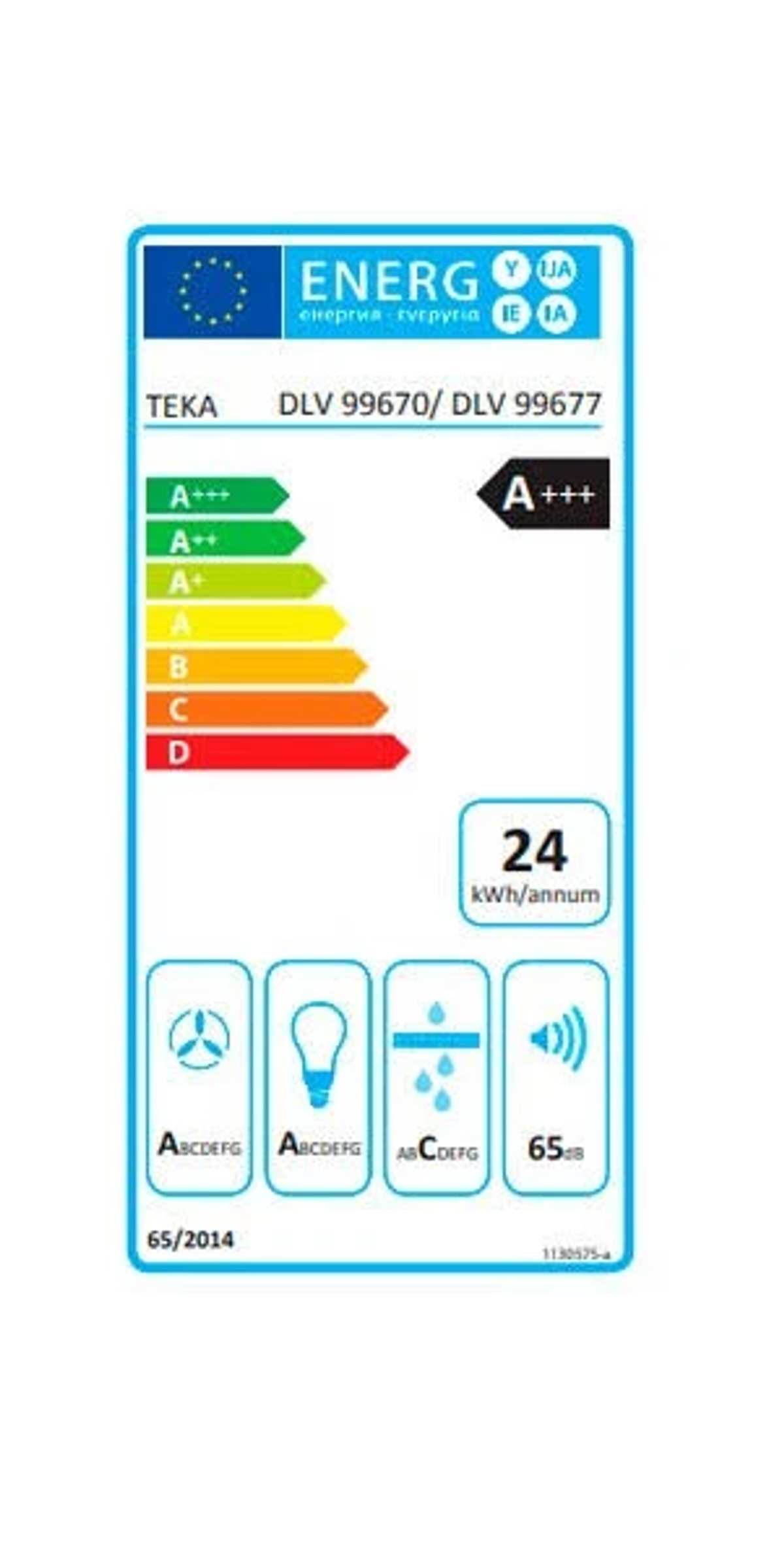 Etichetta energetica per un elettrodomestico TEKA, che mostra le classi di efficienza energetica e le specifiche tecniche.