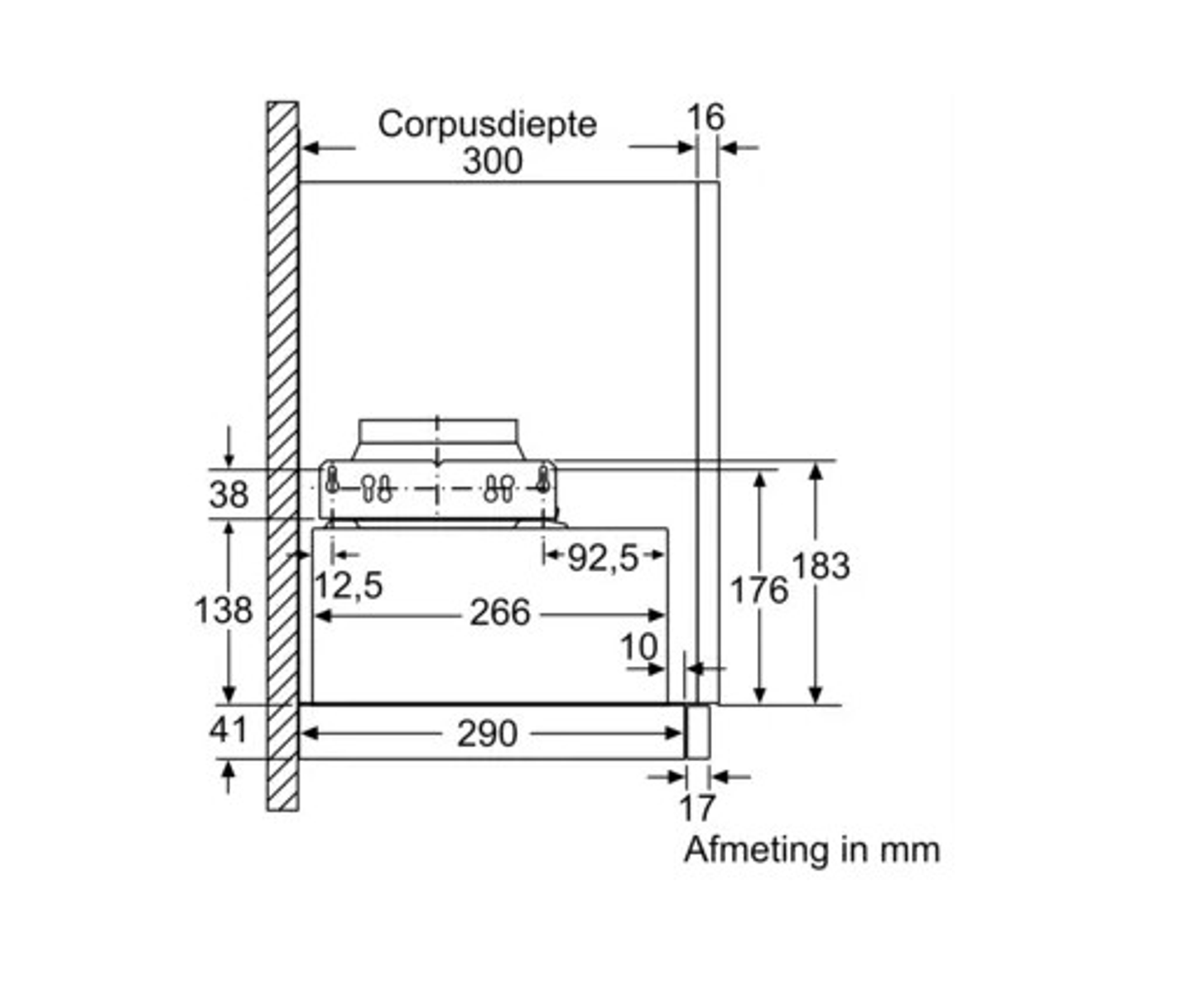 Technical drawing of an appliance. Shows dimensions and details for installation.