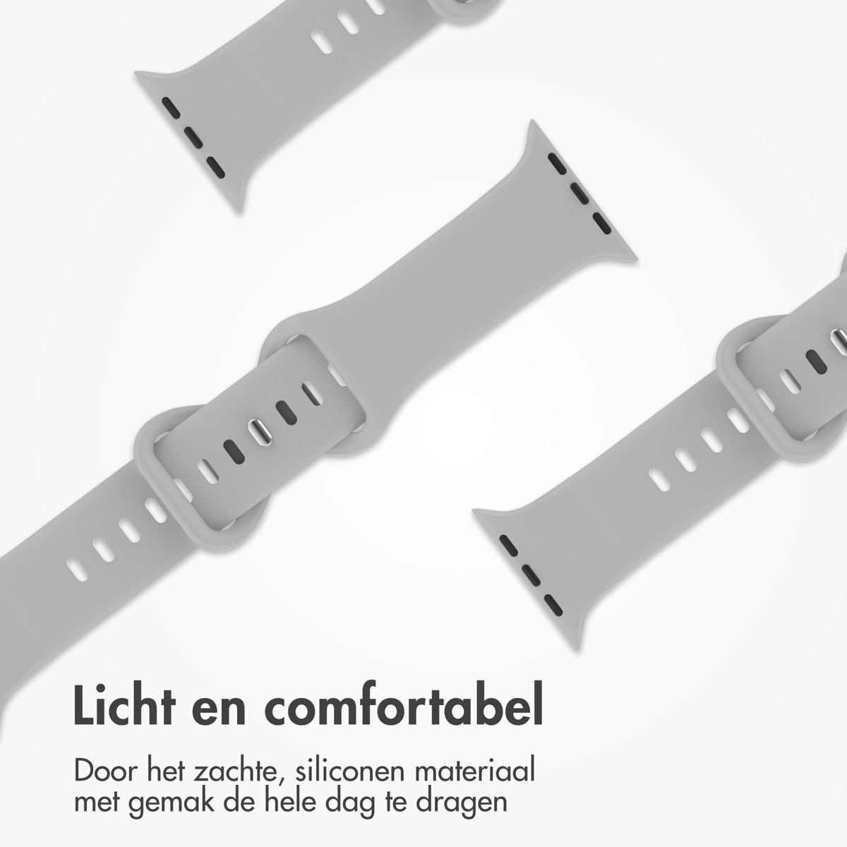 Three gray watch straps with buckles, displayed on a white background. The straps are in a close-up view.