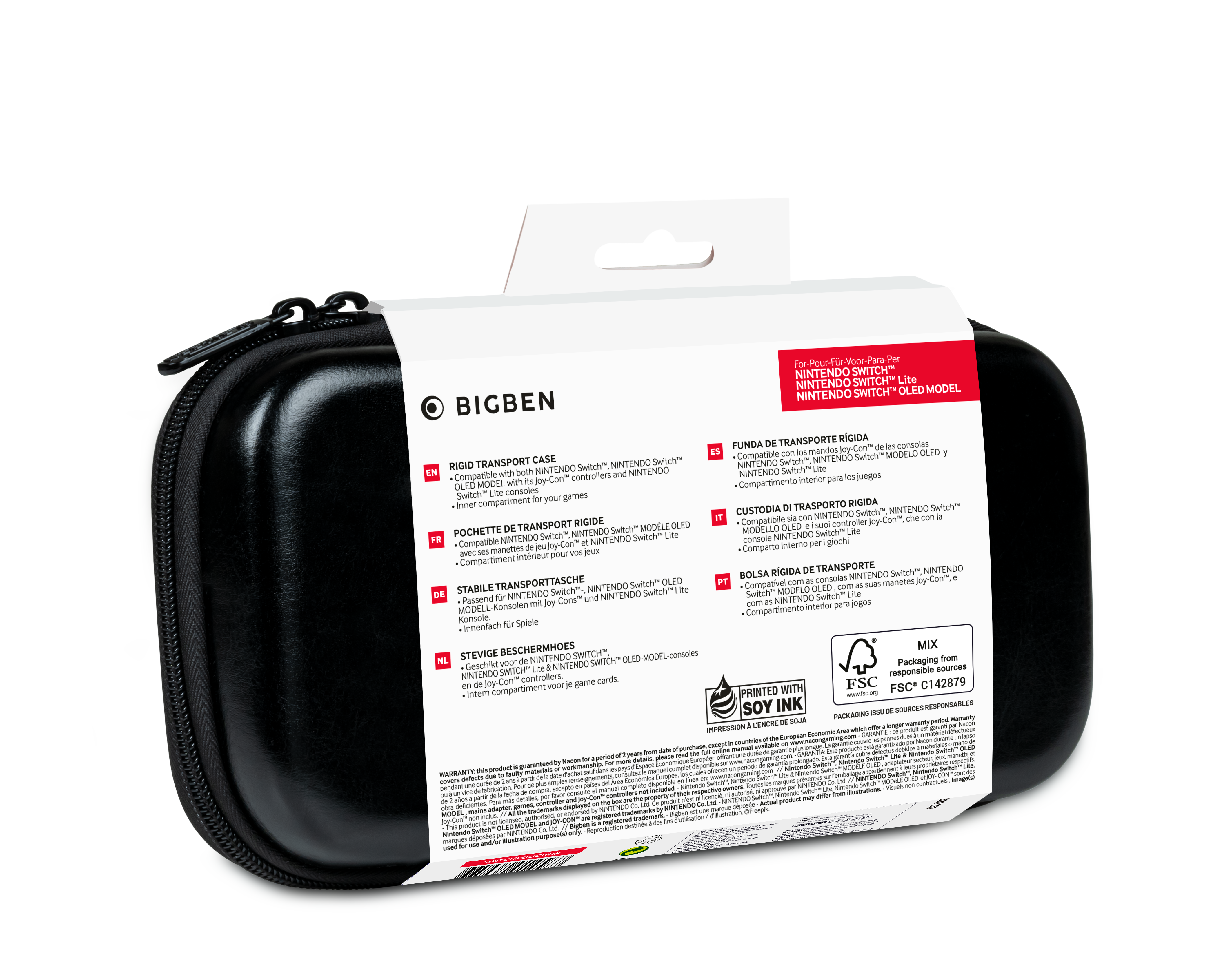 Funda de transporte negra con cremallera Nintendo Switch OLED.