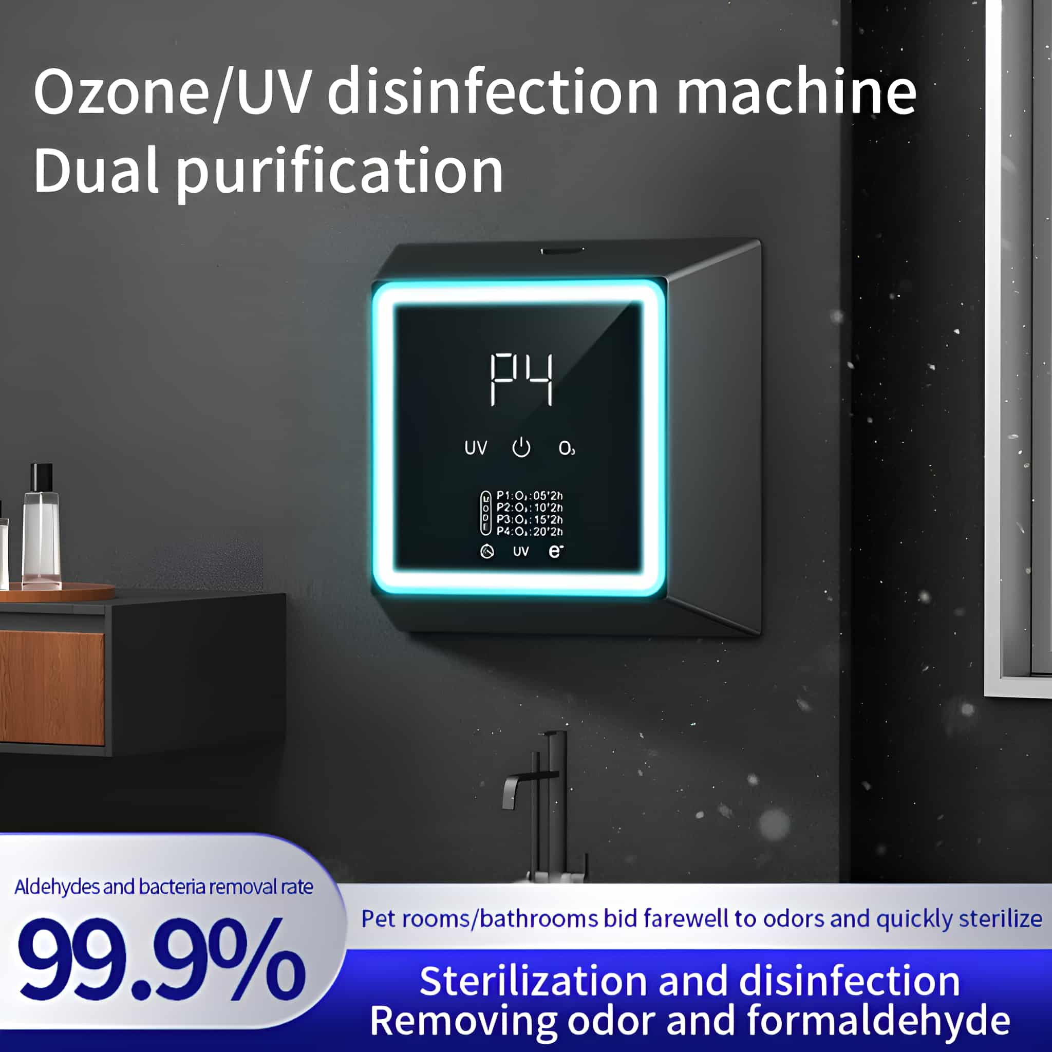 Schwarze Ozon-/UV-Desinfektionsmaschine mit Display, entfernt Gerüche und Formaldehyd.