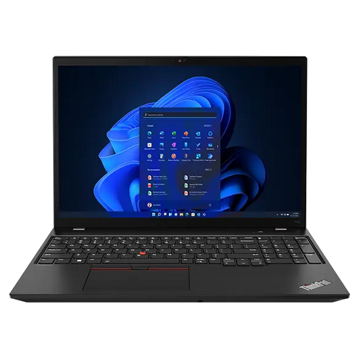 Schwarzer Lenovo ThinkPad Laptop, geöffnet, auf einem Tisch, Bildschirm sichtbar.