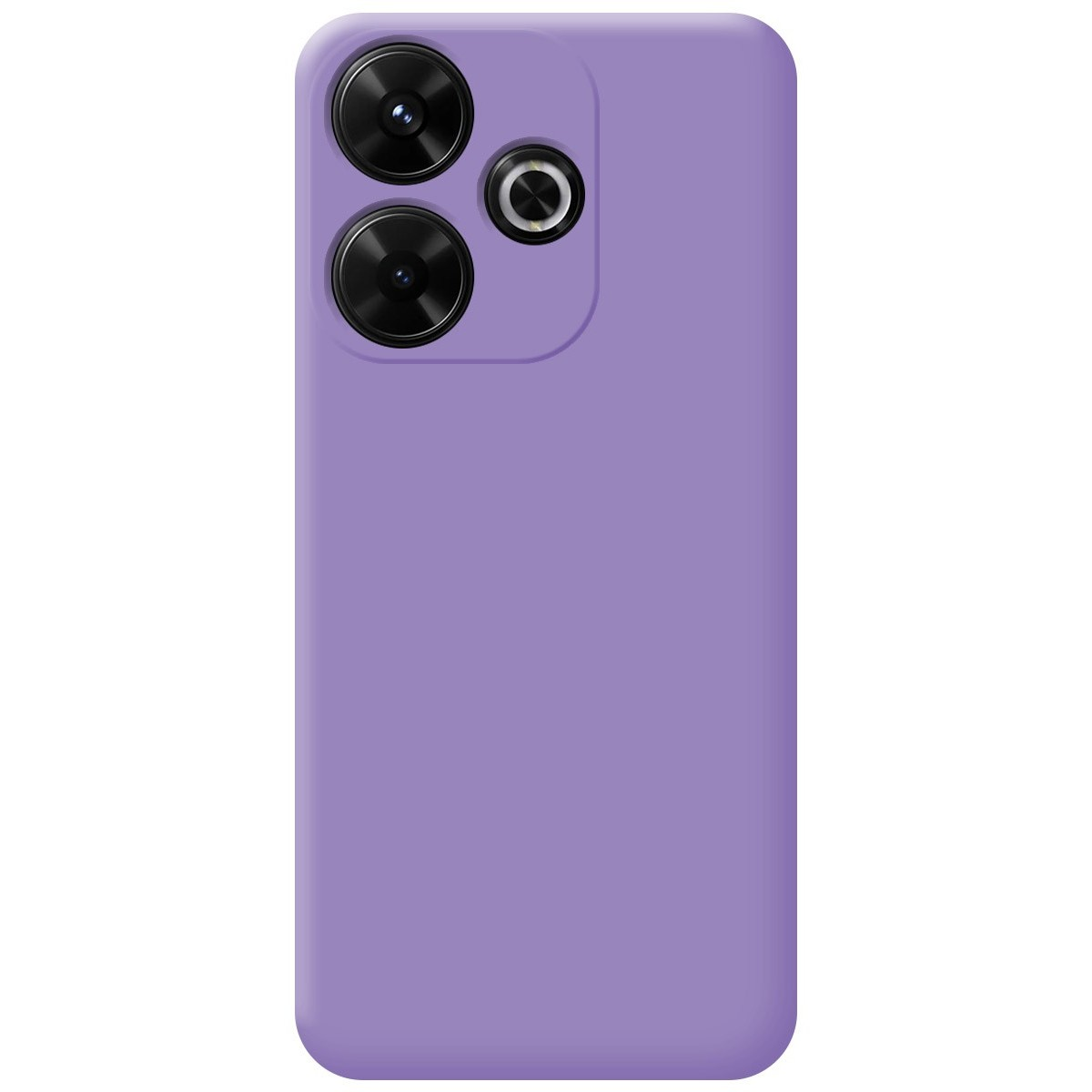 Retro di una custodia per telefono viola con tre obiettivi per fotocamera.