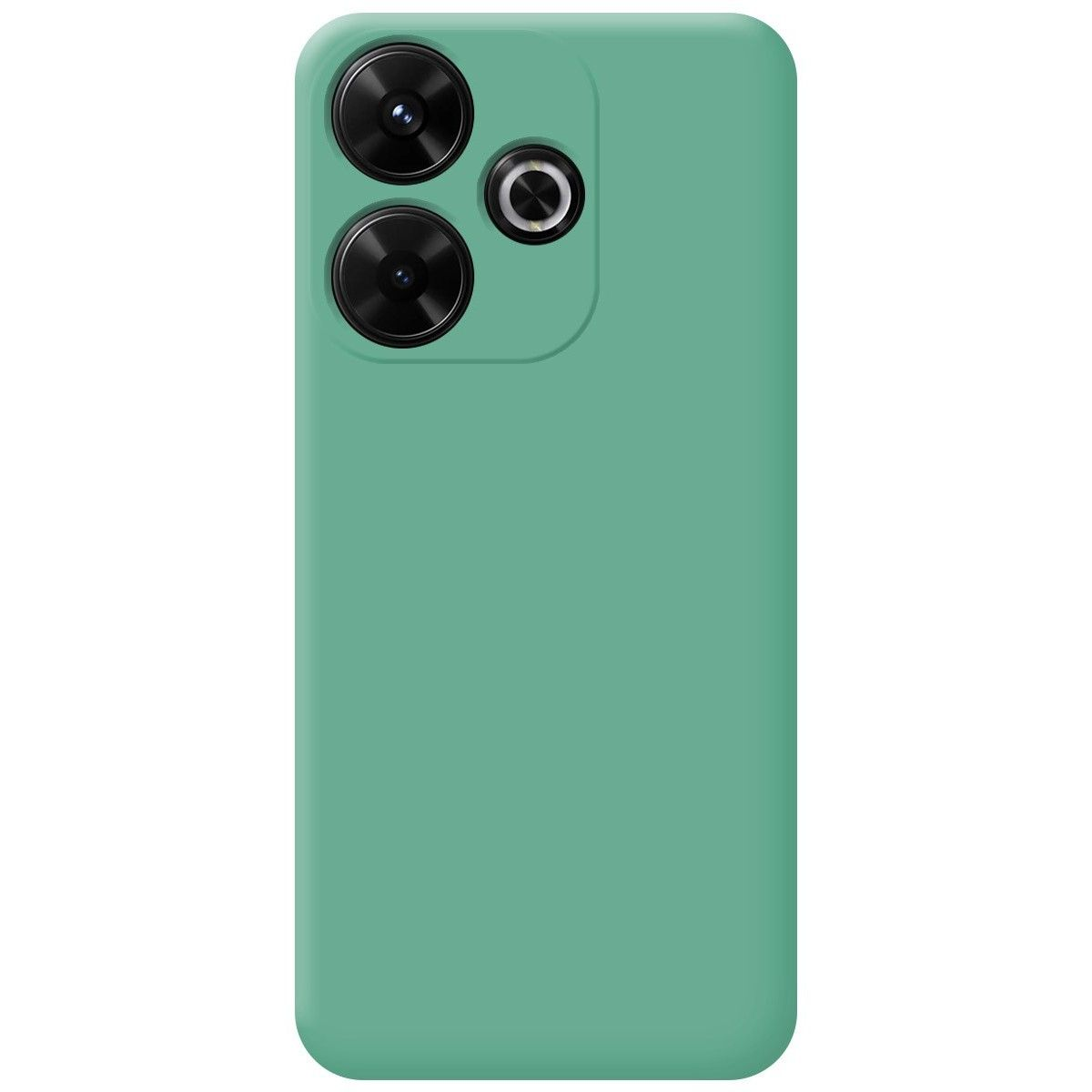 Una custodia per cellulare con colore verde e tre obiettivi della fotocamera.