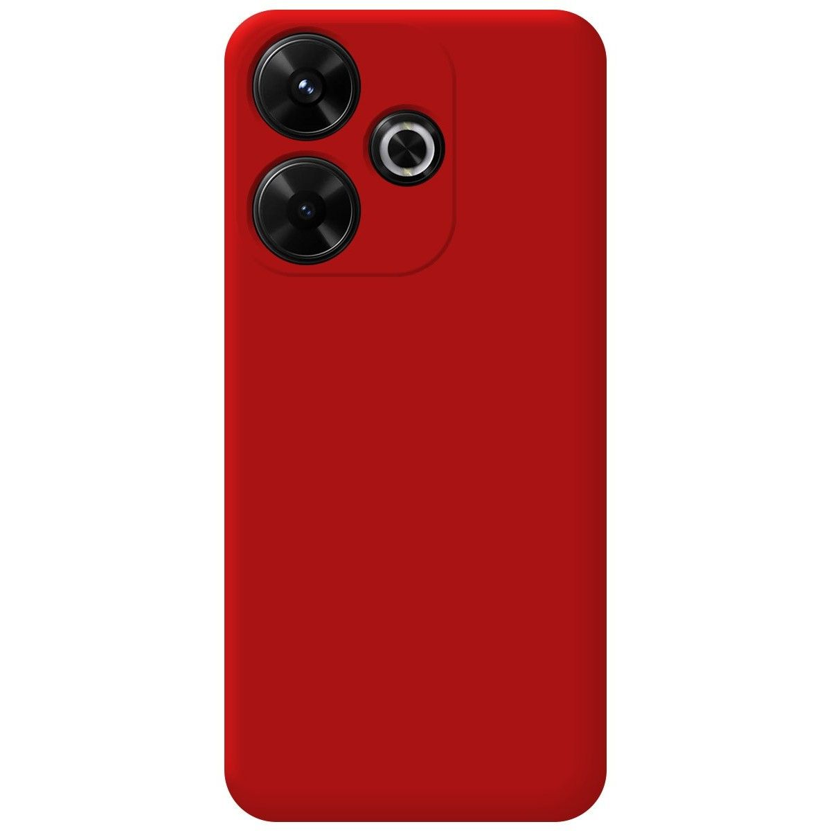 Una custodia per telefono rossa con un ritaglio per una fotocamera a tripla lente.