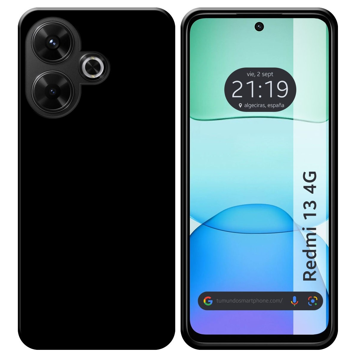 Smartphone nero che mostra ora e data. Dotato di una fotocamera a tripla lente sul retro.