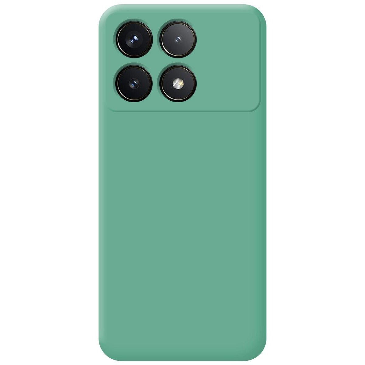 Custodia per telefono in tinta unita verde con quattro obiettivi della fotocamera.