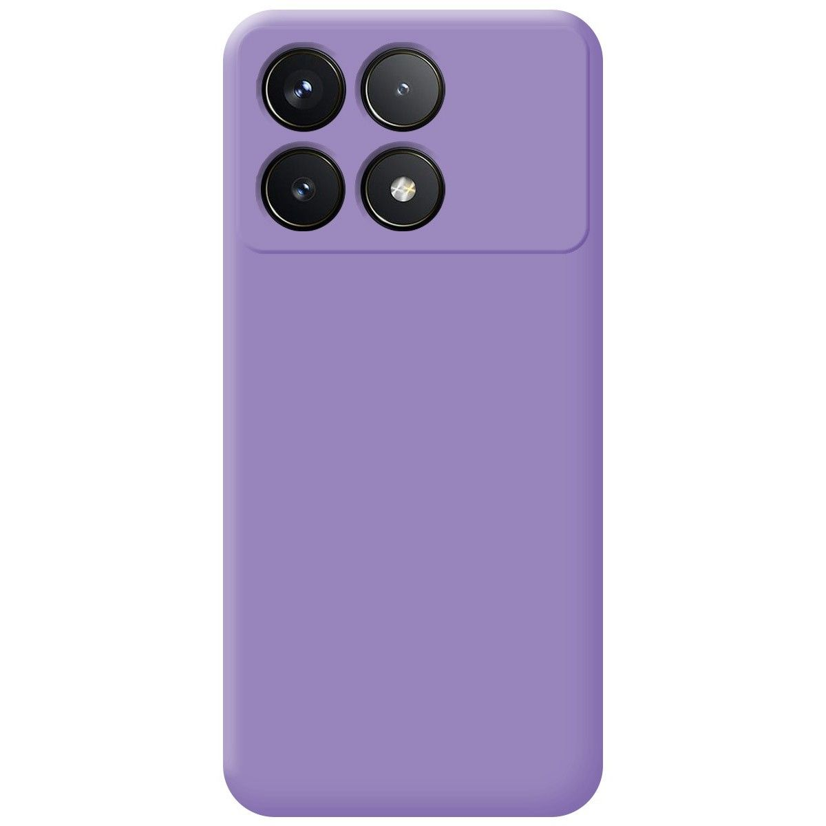 Custodia per telefono viola tinta unita con quattro obiettivi e un flash. Il retro di un telefono.