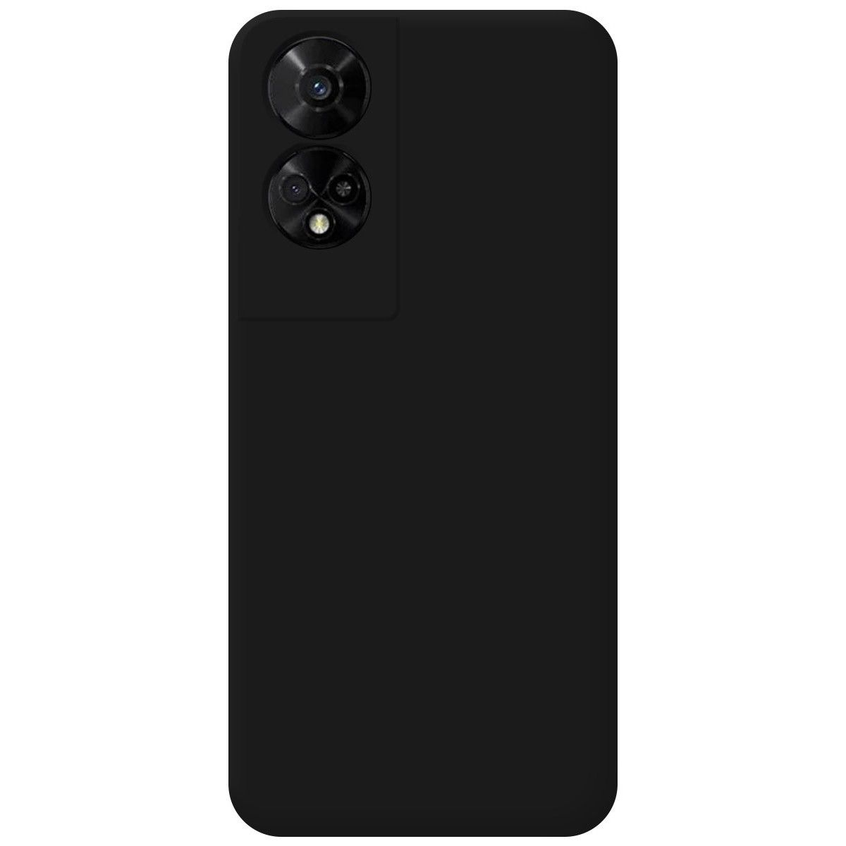 Custodia per telefono nera con area fotocamera. La custodia è nera.