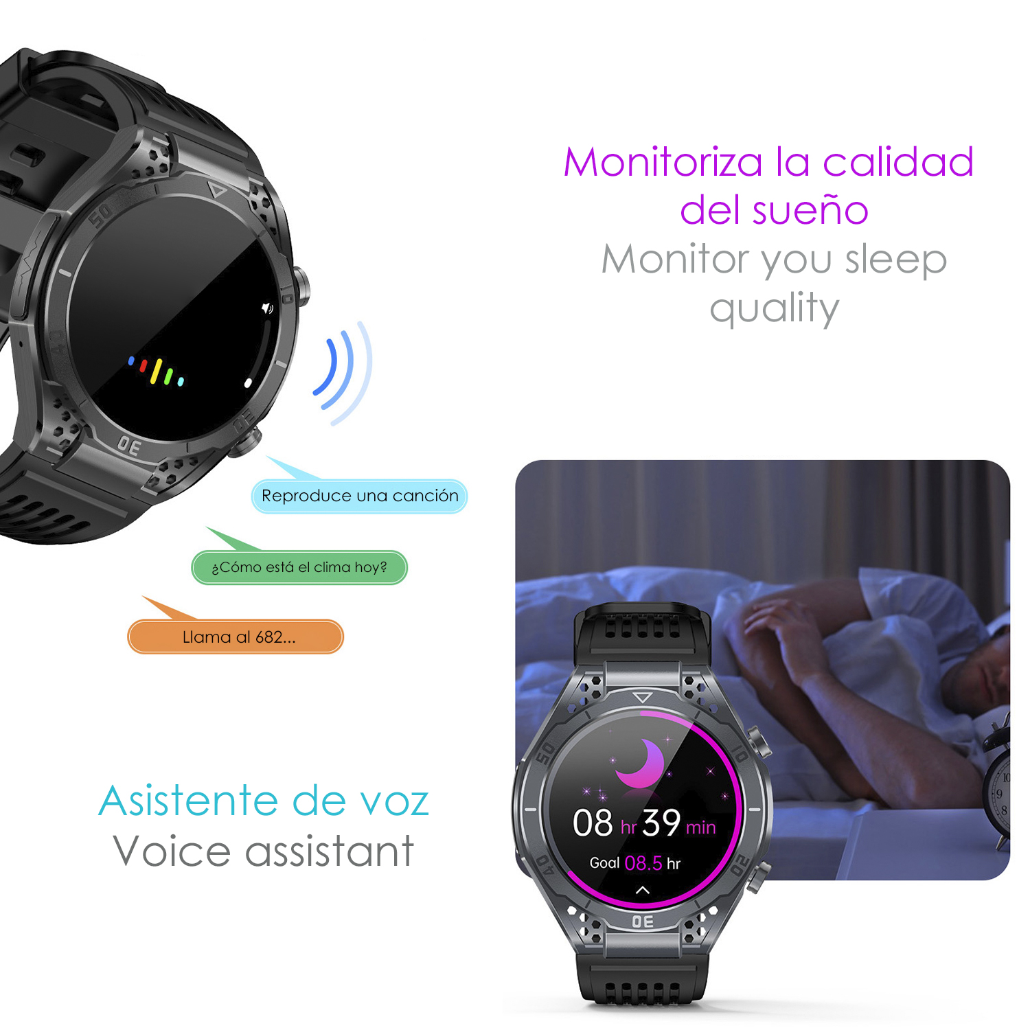 Uno smartwatch con assistente vocale, mostra i parametri della qualità del sonno.