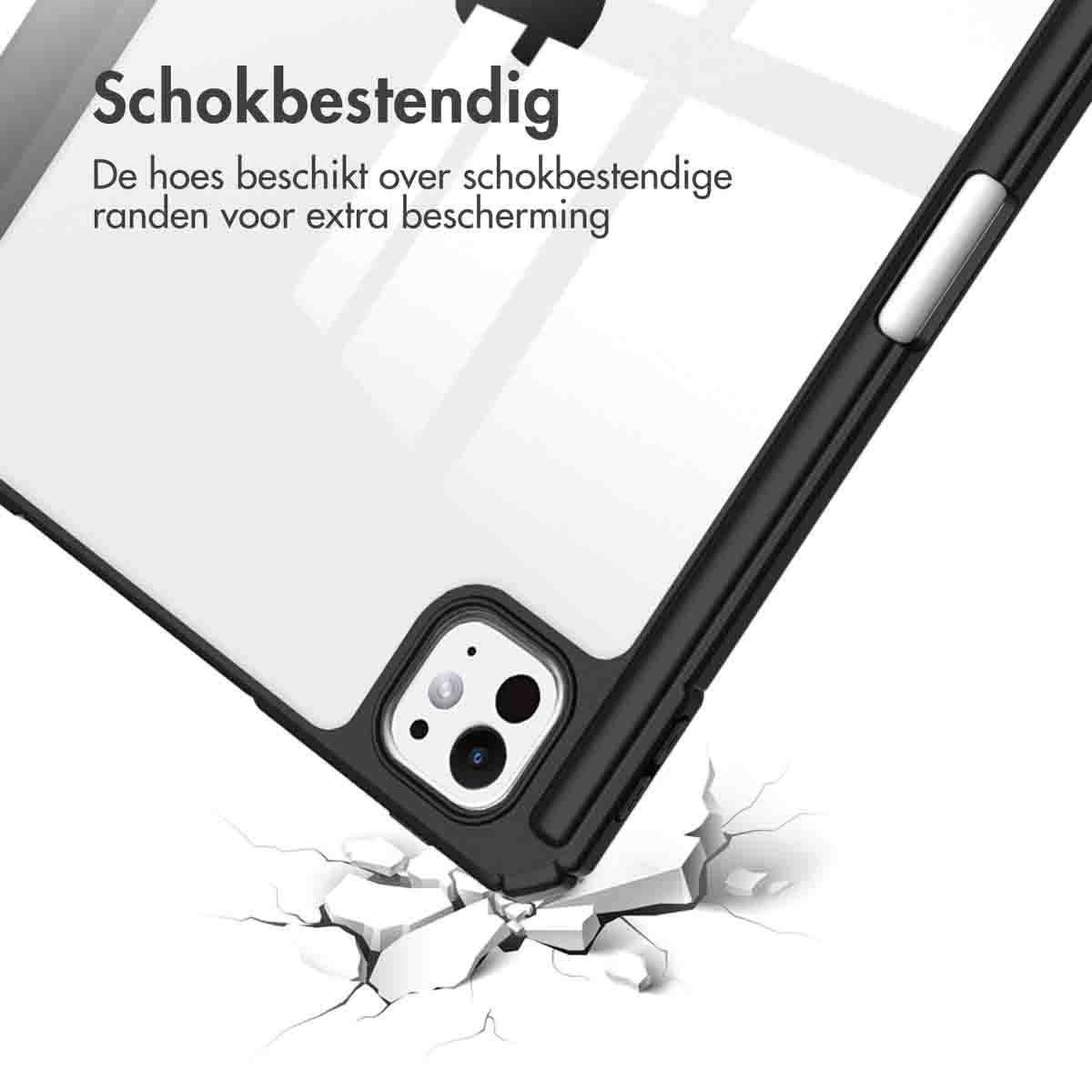 Black and transparent tablet case with a cracked surface effect. The case is on a white surface.