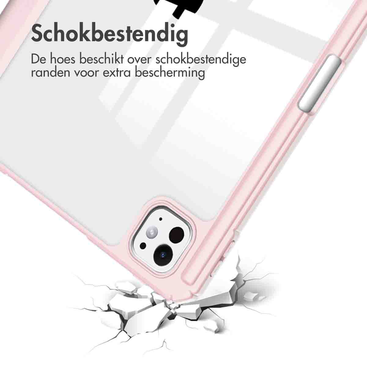 Pink tablet case corner. Tablet appears to be falling, with cracks around it.