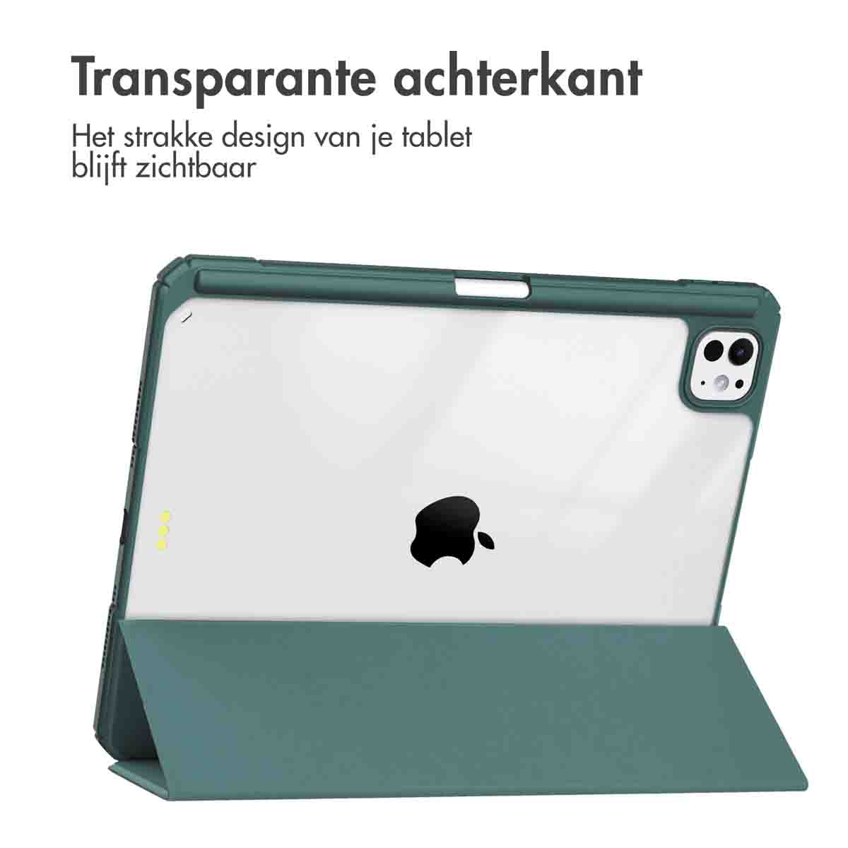 Green tablet case with a transparent back. The Apple logo is visible. White background.