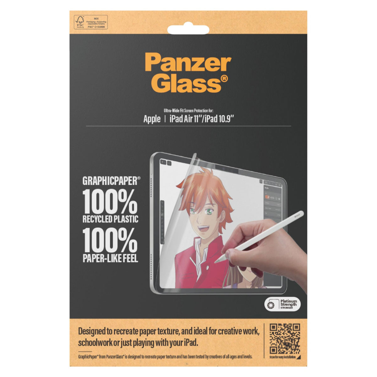 Een productverpakking, met een schermbeschermer voor tablet en een stylus.
