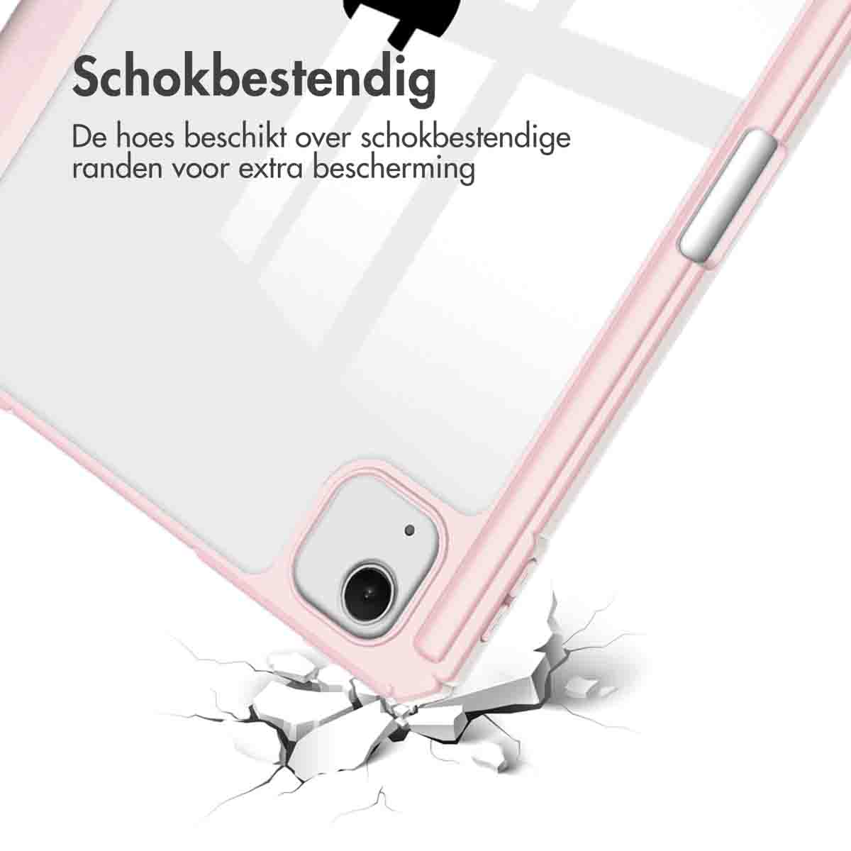Pink tablet case. The case is shown breaking a surface. The tablet is in front of the break.
