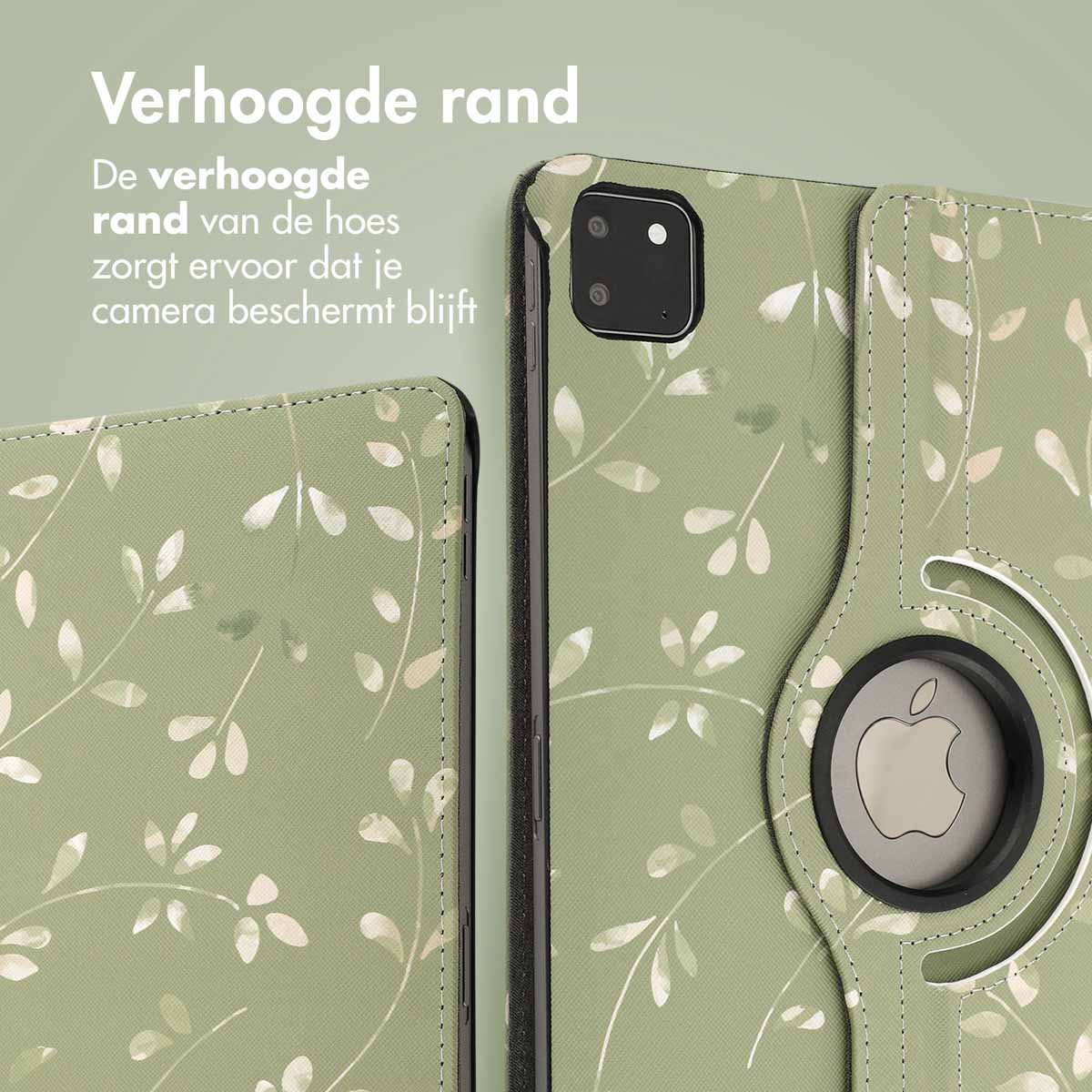 Close-up of a green tablet case showing the raised edge and a part of the tablet.