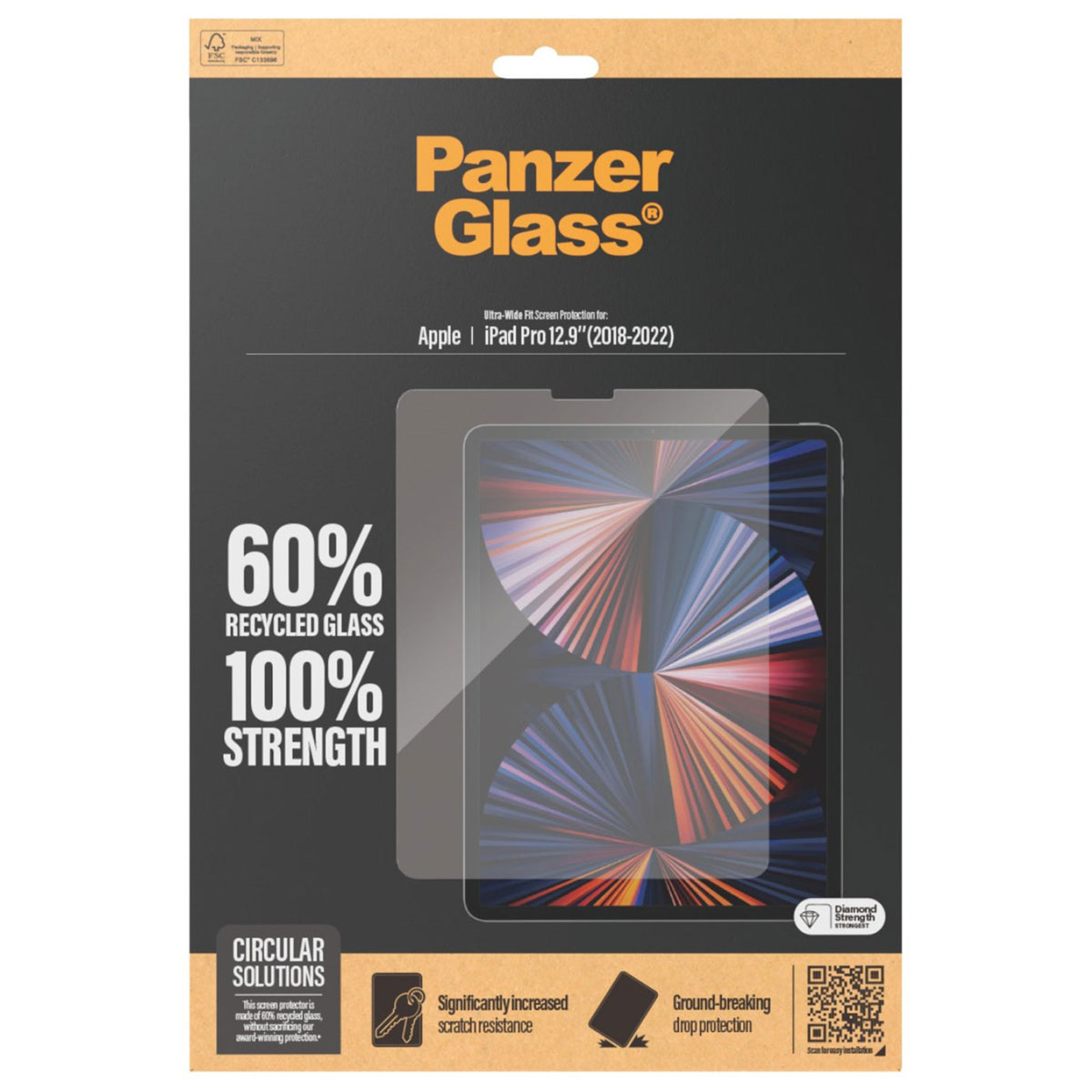 Confezione per una protezione schermo, con testo e una protezione schermo per tablet all'interno.