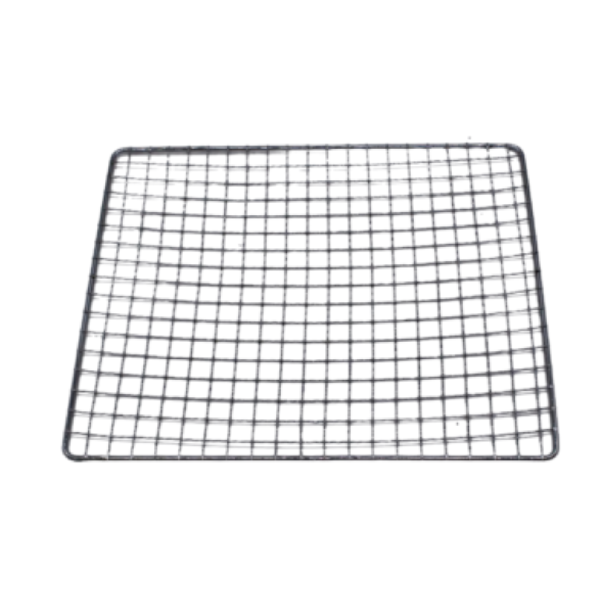 Quadratischer Metallgrill mit Maschenmuster, von oben gesehen.