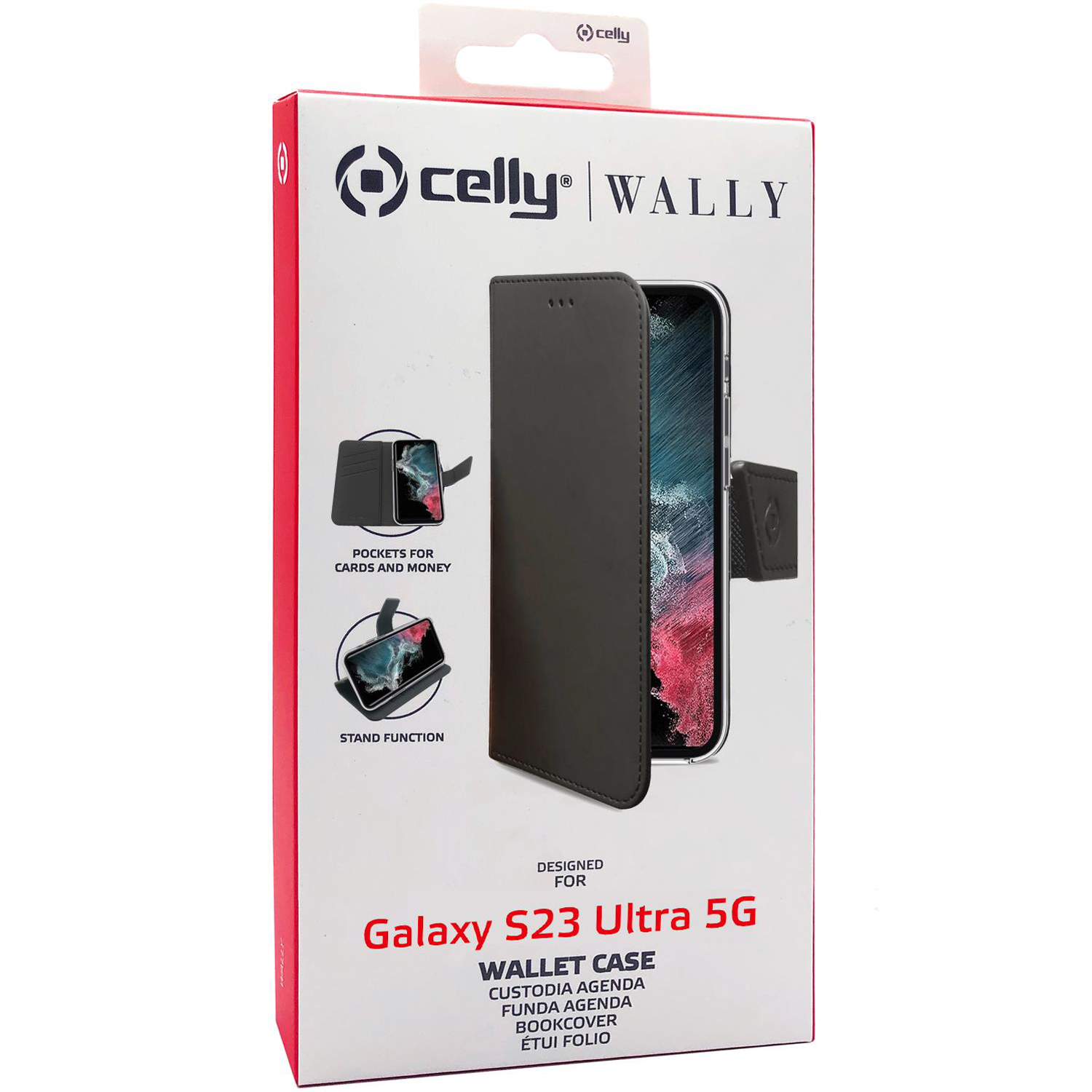 CELLY Wally Custodia per cellulare per Samsung Galaxy S23 Ultra 5G, Nero