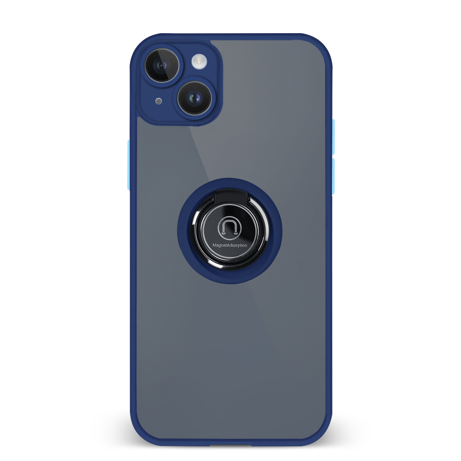 Custodia per telefono con anello e cornice blu.