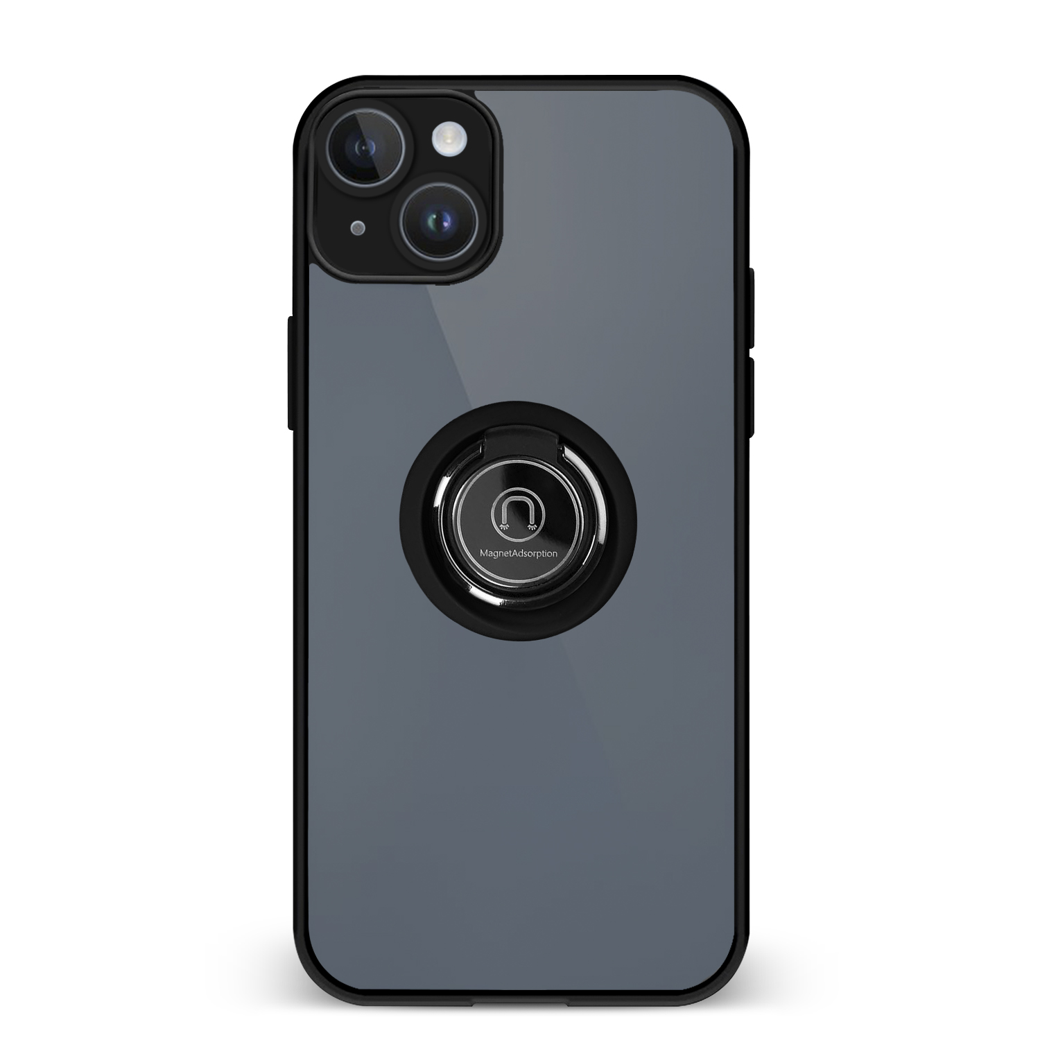 Custodia per telefono con anello sul retro, colore blu scuro.