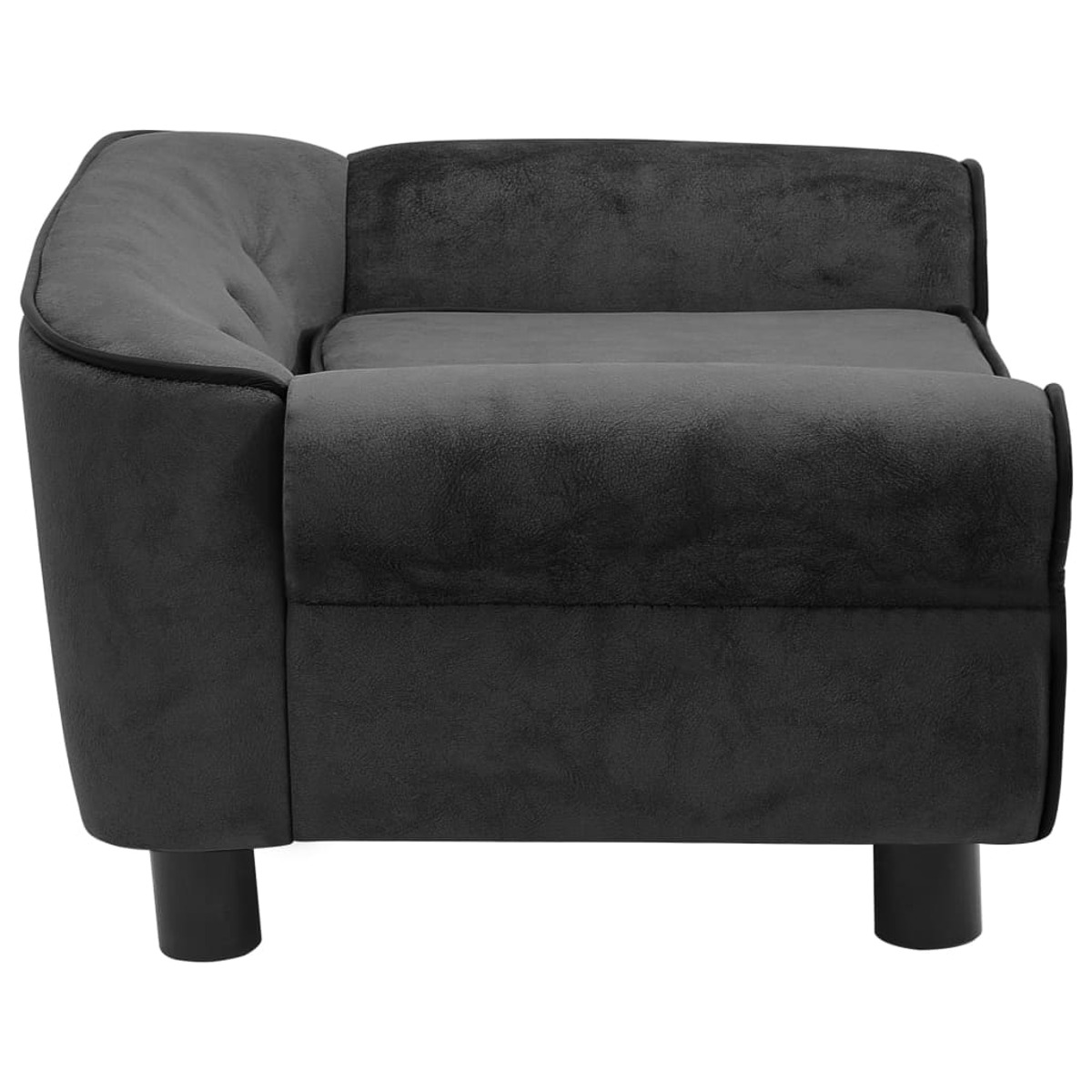Graues Ecksofa mit schwarzen Beinen, vor weißem Hintergrund. Das Sofa ist dunkelgrau.