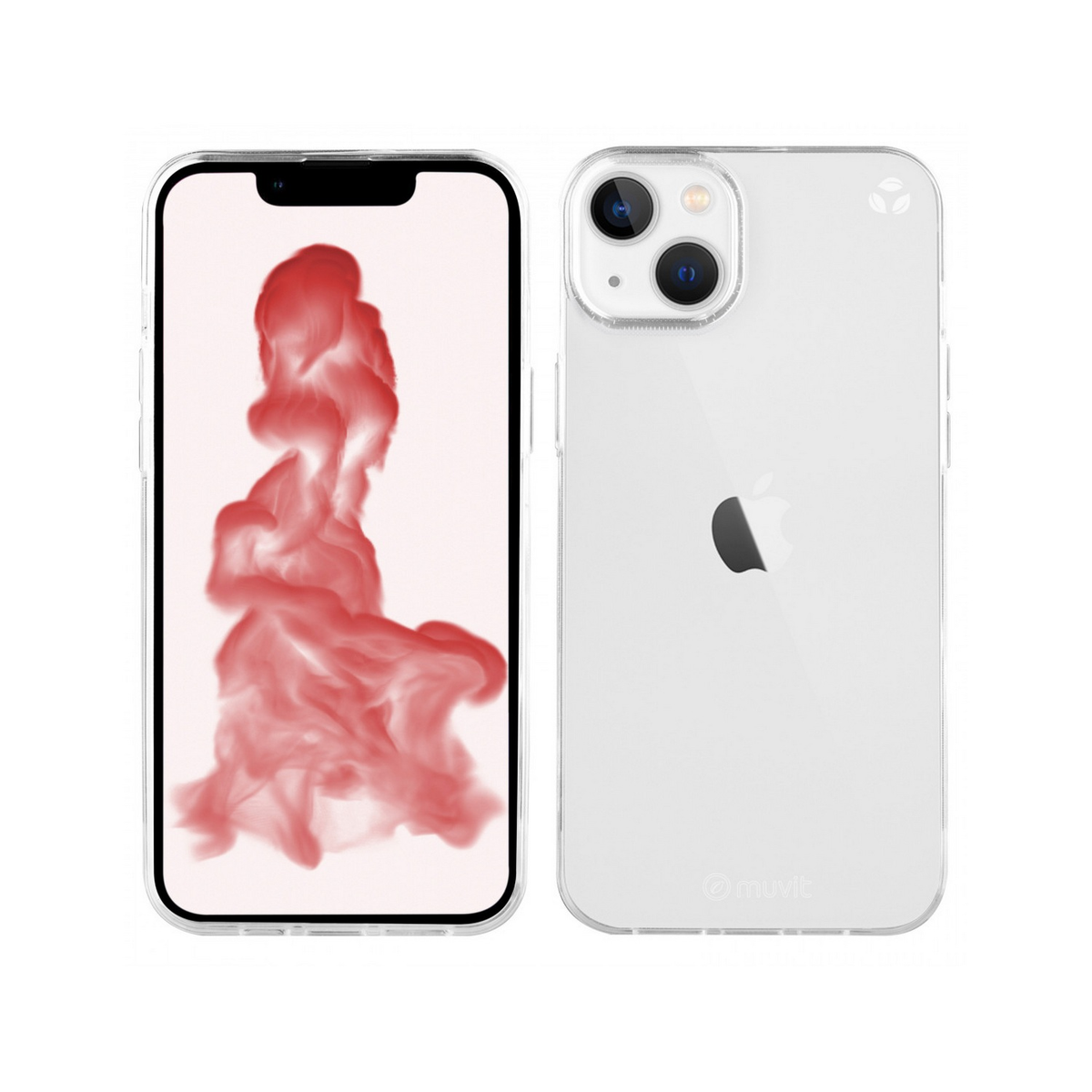 Dos teléfonos: uno a la izquierda con arte rojo en la pantalla y otro a la derecha.