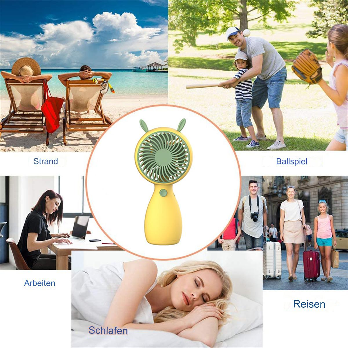 Collage von Szenen: Strand, Baseball, Arbeiten, Schlafen, Ventilator und Reisen.