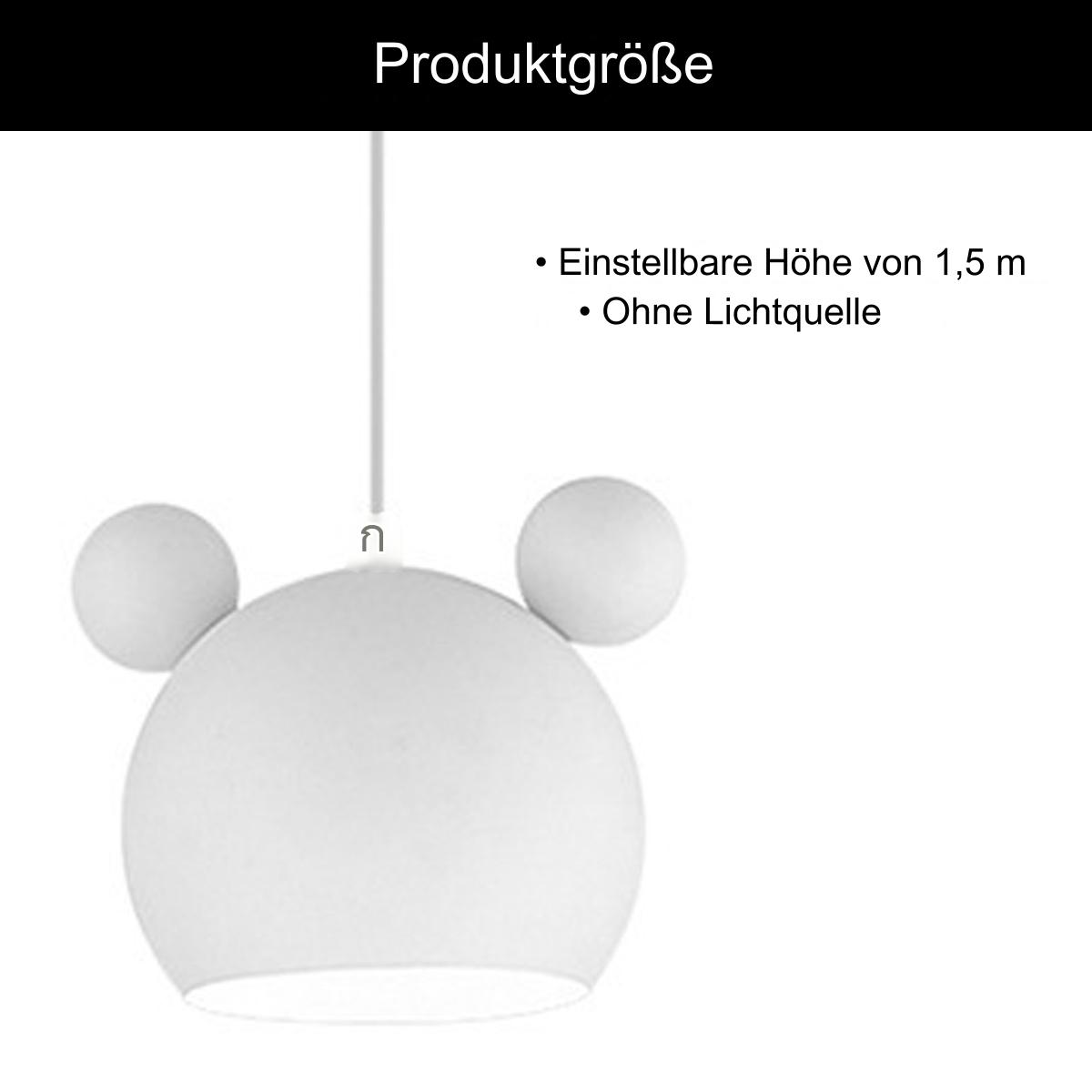 Weiße Mickey Mouse Lampe mit Text über einstellbare Höhe und ohne Lichtquelle.