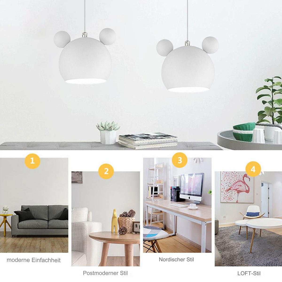 Vier Bilder mit Innenraumdesign-Stilen: modern, postmodern, nordisch und Loft.