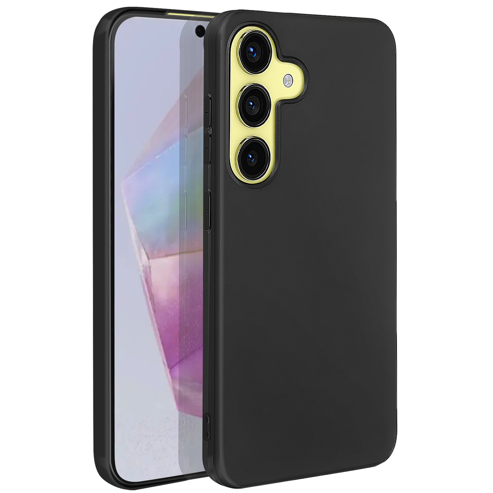 Custodia per telefono nera con fotocamera. Il telefono ha una custodia nera.