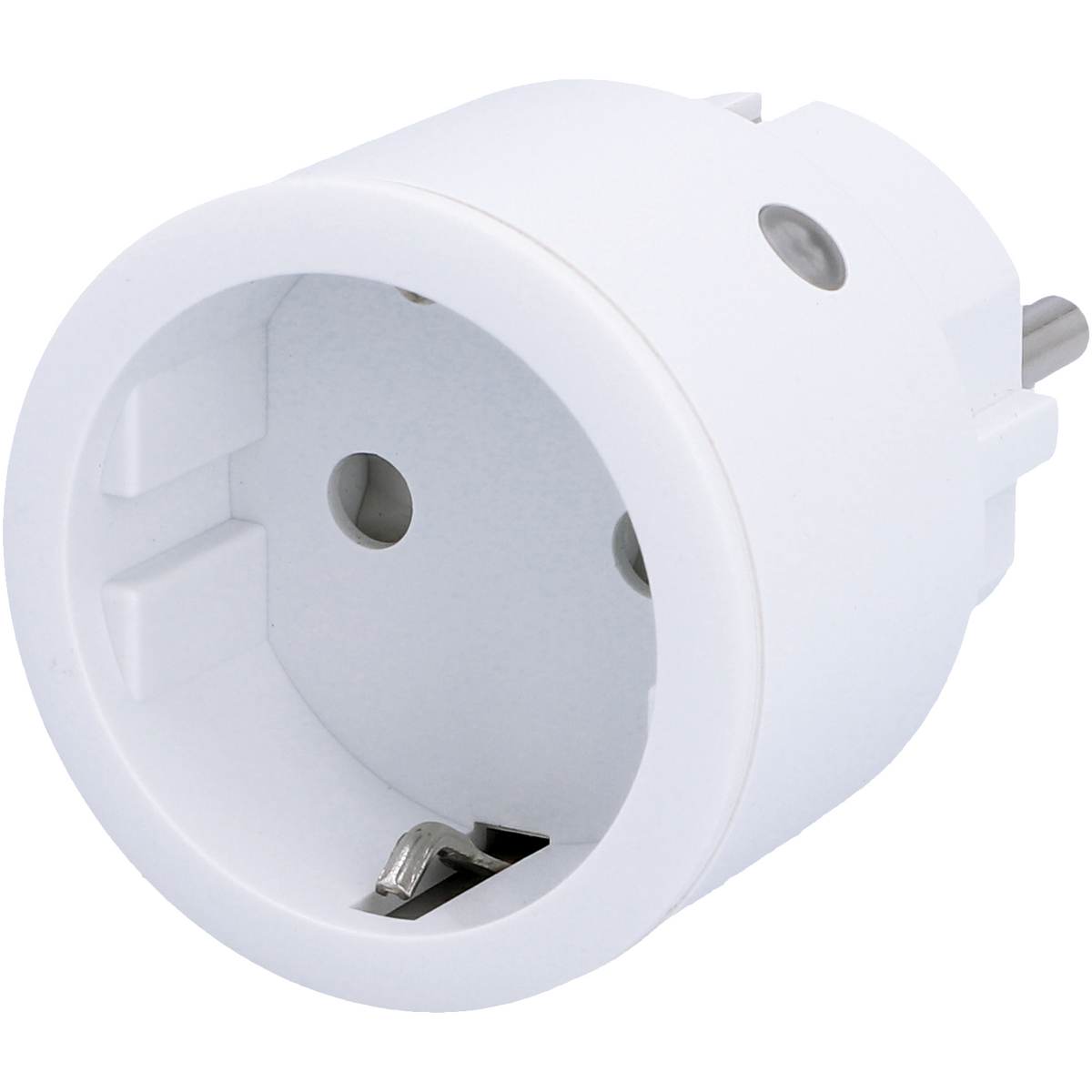 Weißer europäischer Steckeradapter mit drei Löchern. Konvertiert europäische Stecker in einen anderen Standard.