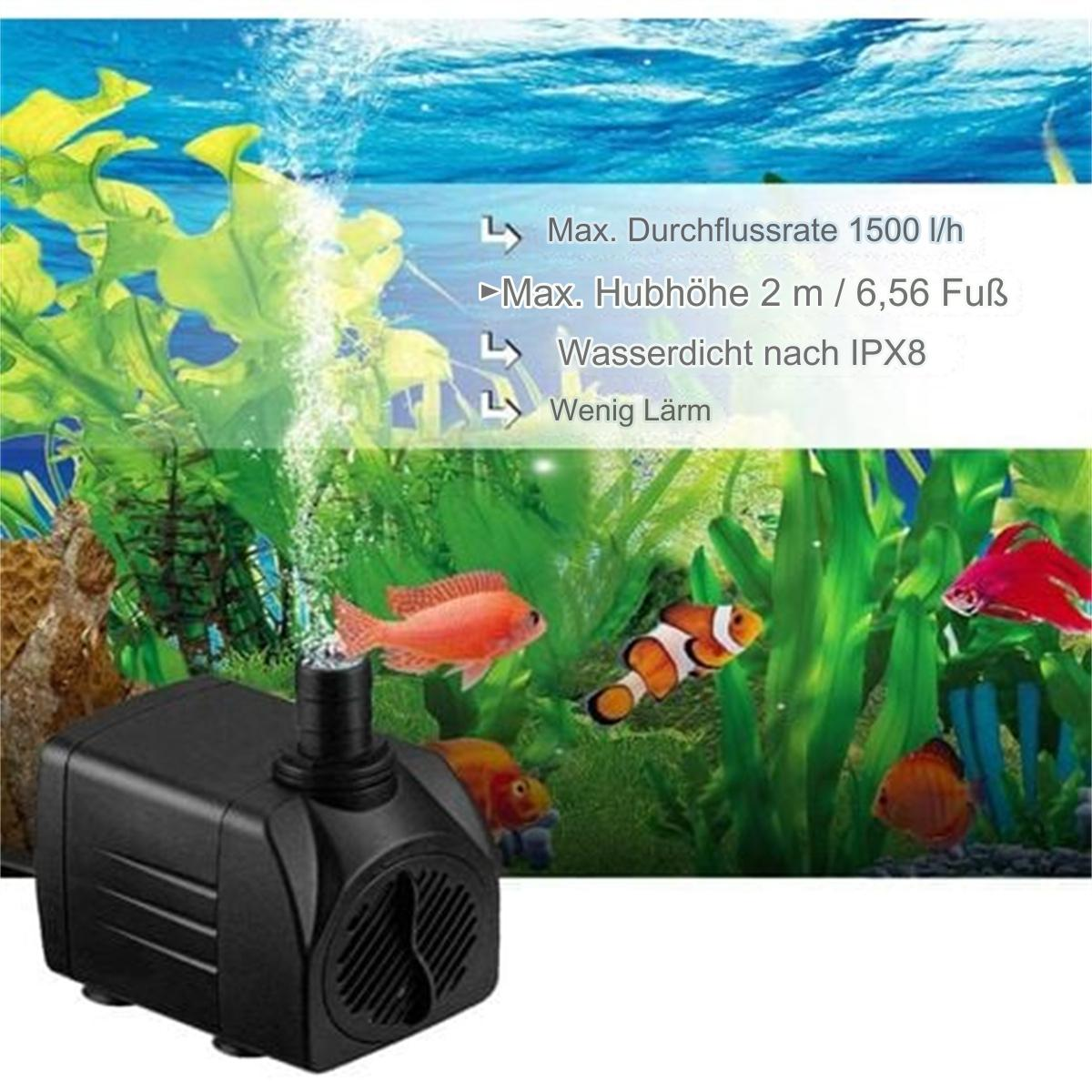 Aquarium mit Aquarium pumpe, bunten Fischen und einer Visualisierung von Wasser und Pflanzen.